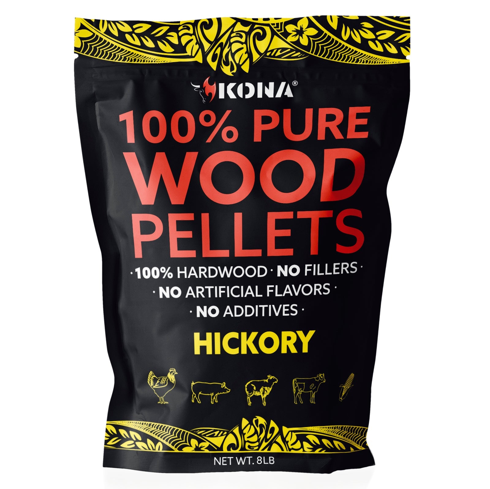 Kona 100% Hickory Wood Pellets - Grilling, BBQ & Smoking - Concentrated Pure Hardwood - Bold Smoke