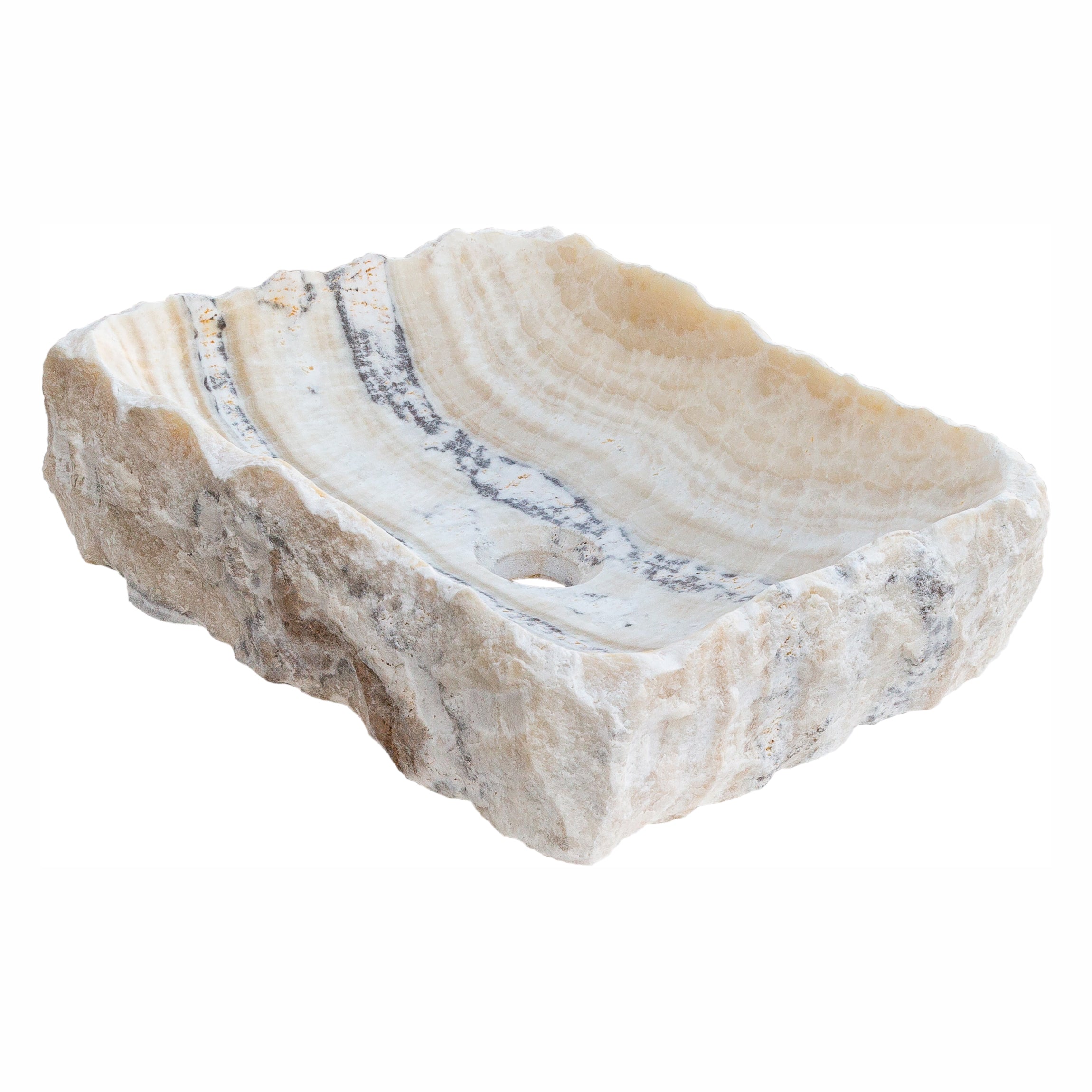 Honey Onyx Rectangular Above Vanity Bathroom Sink Polished Interior Hand-chiseled Exterior