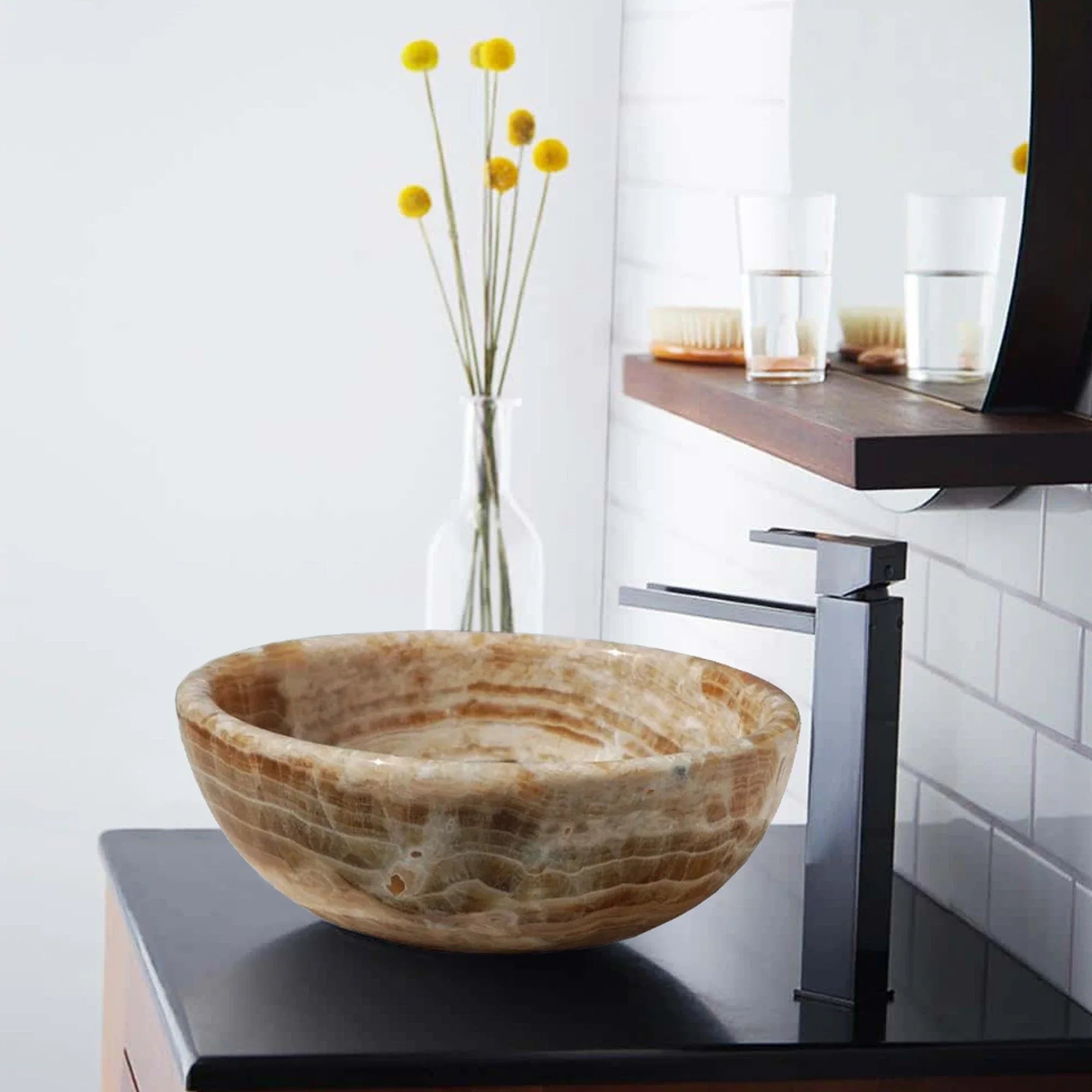 Honey Onyx Translucent Natural Stone Above Vanity Bathroom Vessel Sink Polished