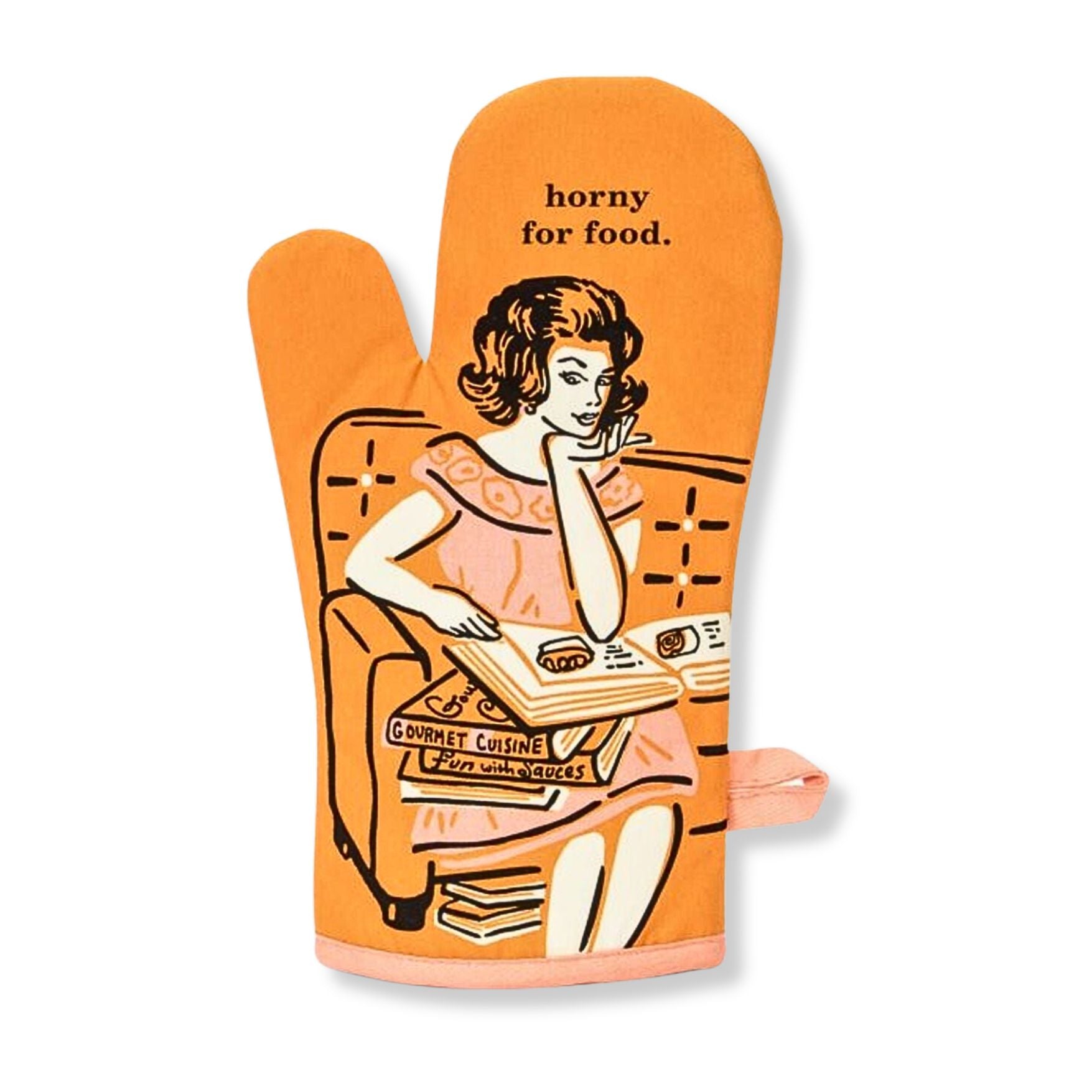 Horny For Food Thermal Oven Mitt in Orange | Kitchen Thermal Single Pot Holder | BlueQ at GetBullish