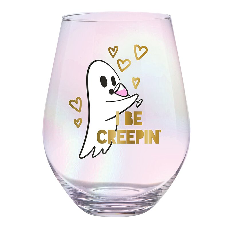 I Be Creepin' Jumbo Stemless Wine Glass in Iridescent | 30 Oz. | Holds an Entire Bottle of Wine