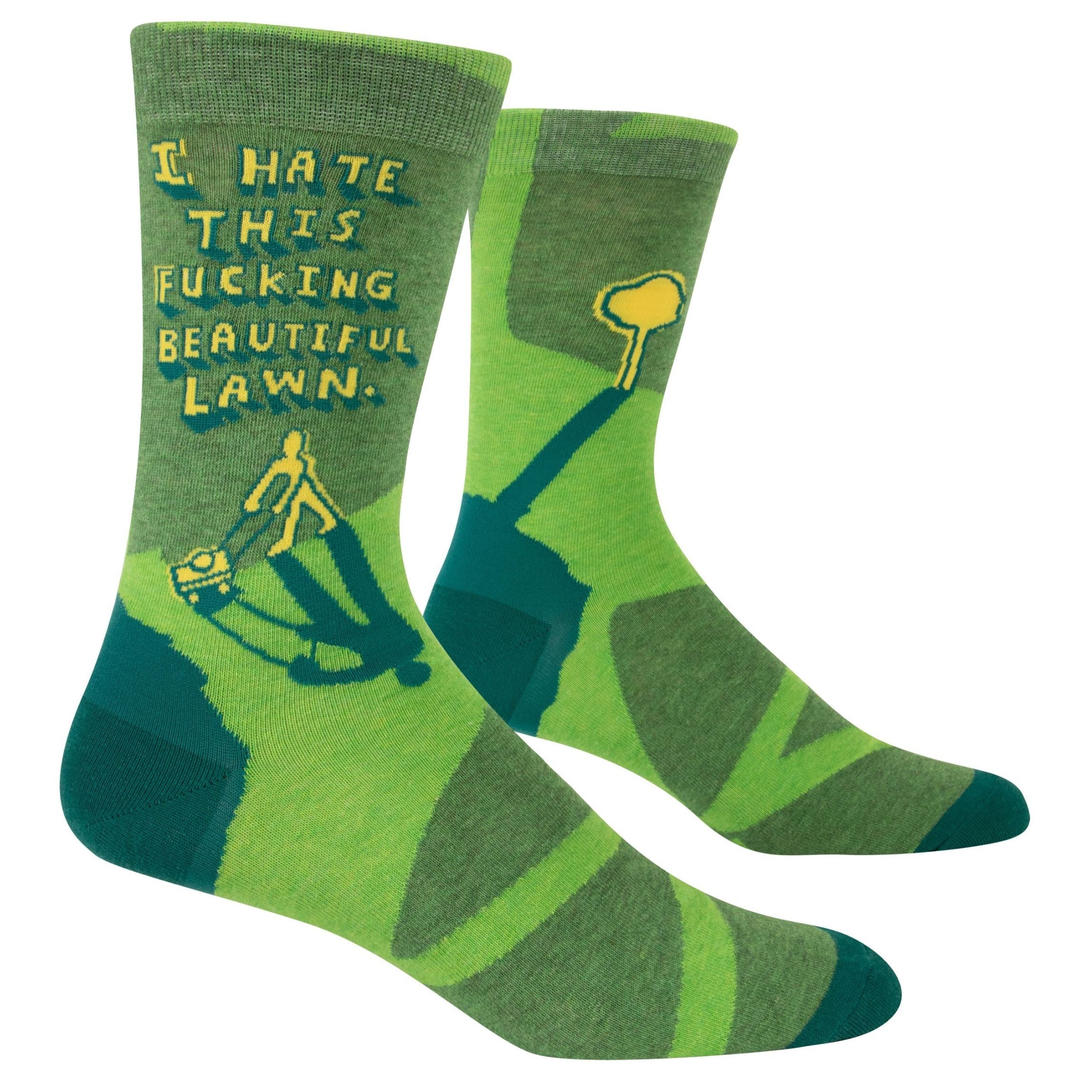 I Hate This Fucking Beautiful Lawn Men's Crew Socks in Green | BlueQ at GetBullish