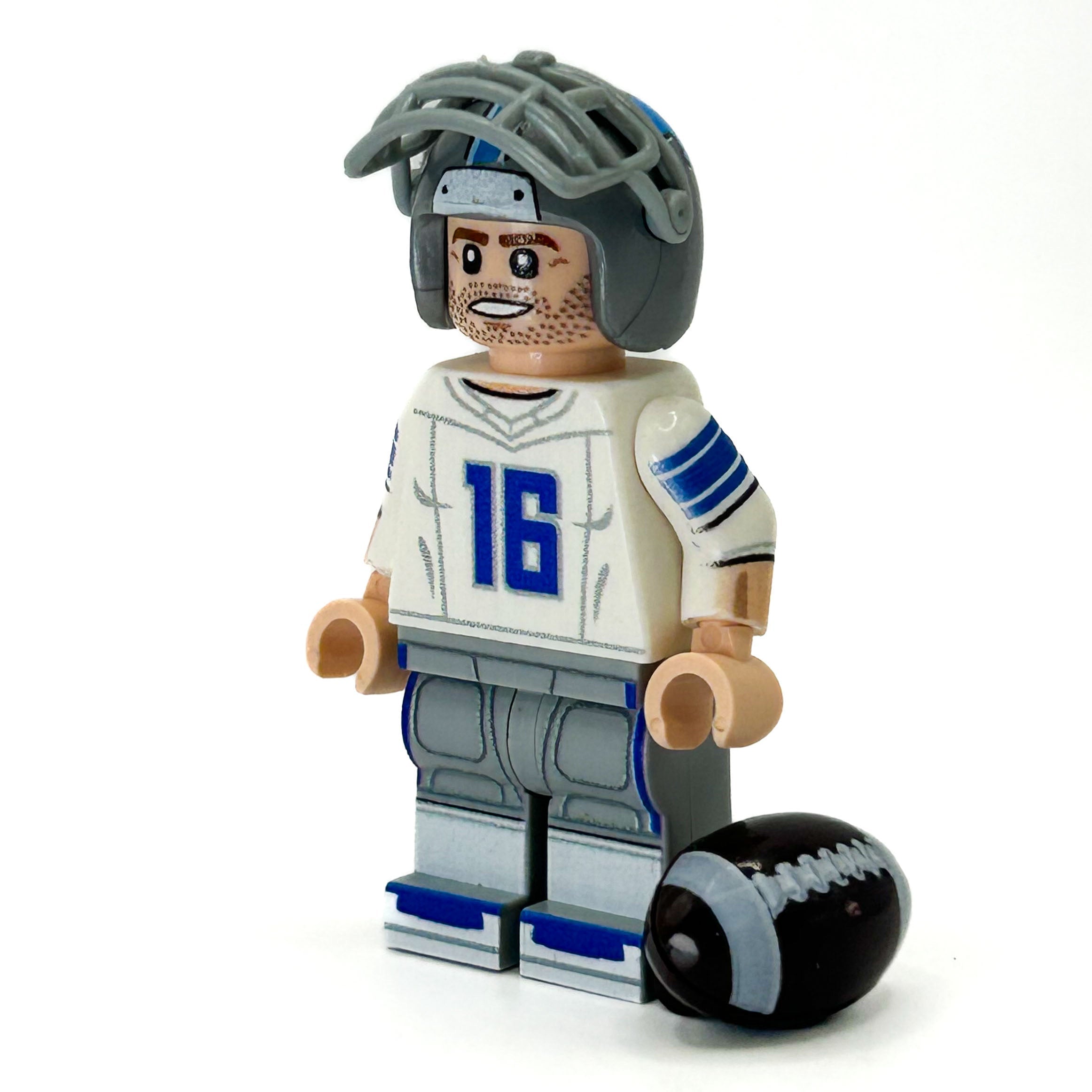 #16 Lions QB Football Player Minifig - B3 Customs