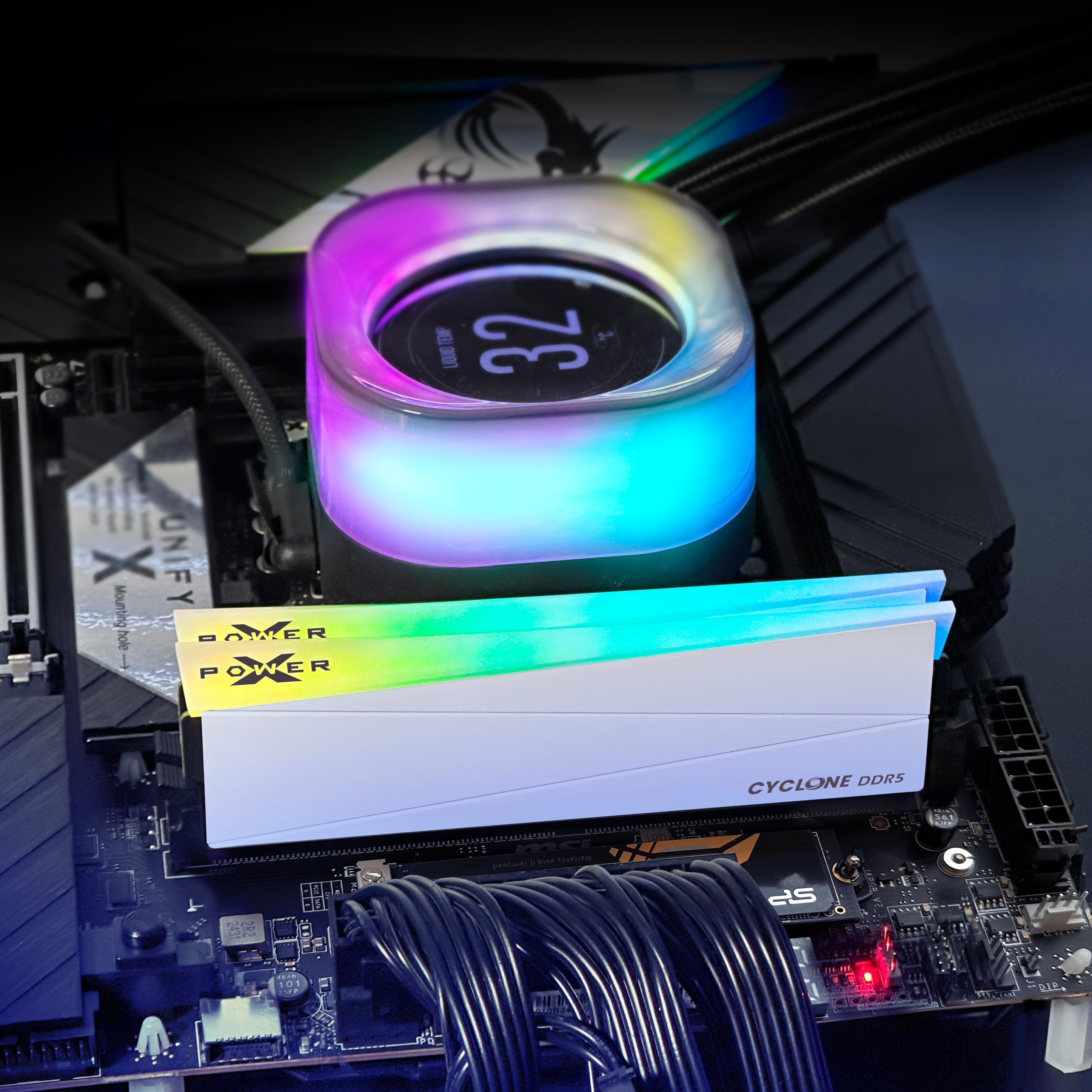 Silicon Power Cyclone RGB DDR5 7200MT/s (PC5-57600) CL36 24GB (1x24GB)-48GB(2x24GB) 1.35V Desktop Unbuffered DIMM