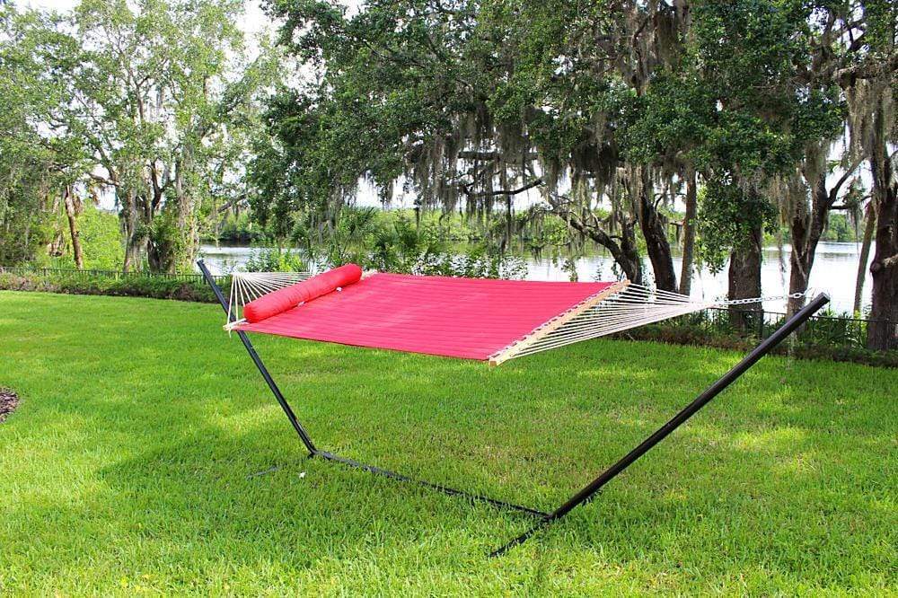 Olefin Double Quilted Hammock with Matching Pillow with 3-Beam Stand