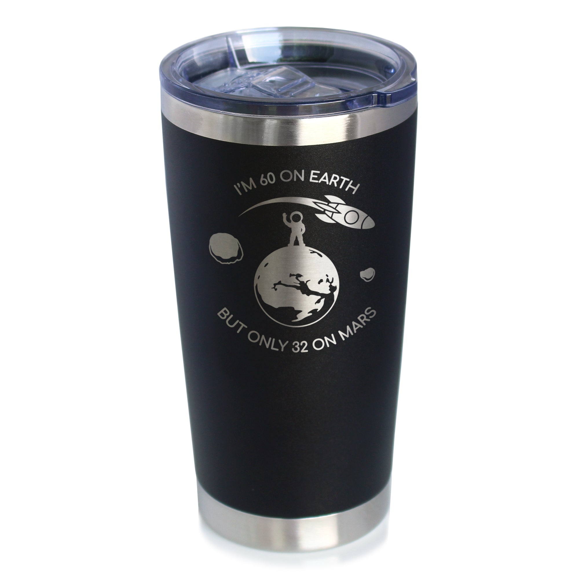 Age on Mars 60 - Insulated Coffee Tumbler Cup with Sliding Lid - Stainless Steel Insulated Mug - Unique Funny 60th Birthday Gifts for Women and Men