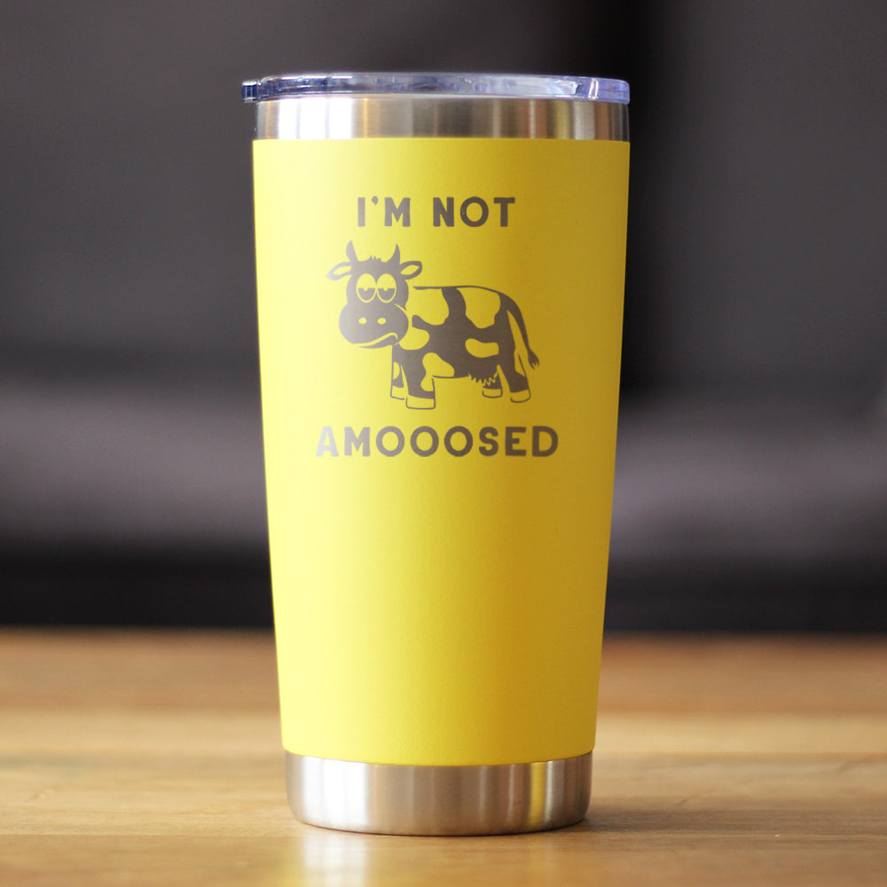 Not Amooosed - Insulated Coffee Tumbler Cup with Sliding Lid - Stainless Steel Insulated Mug - Funny Cow Themed Decor and Gifts