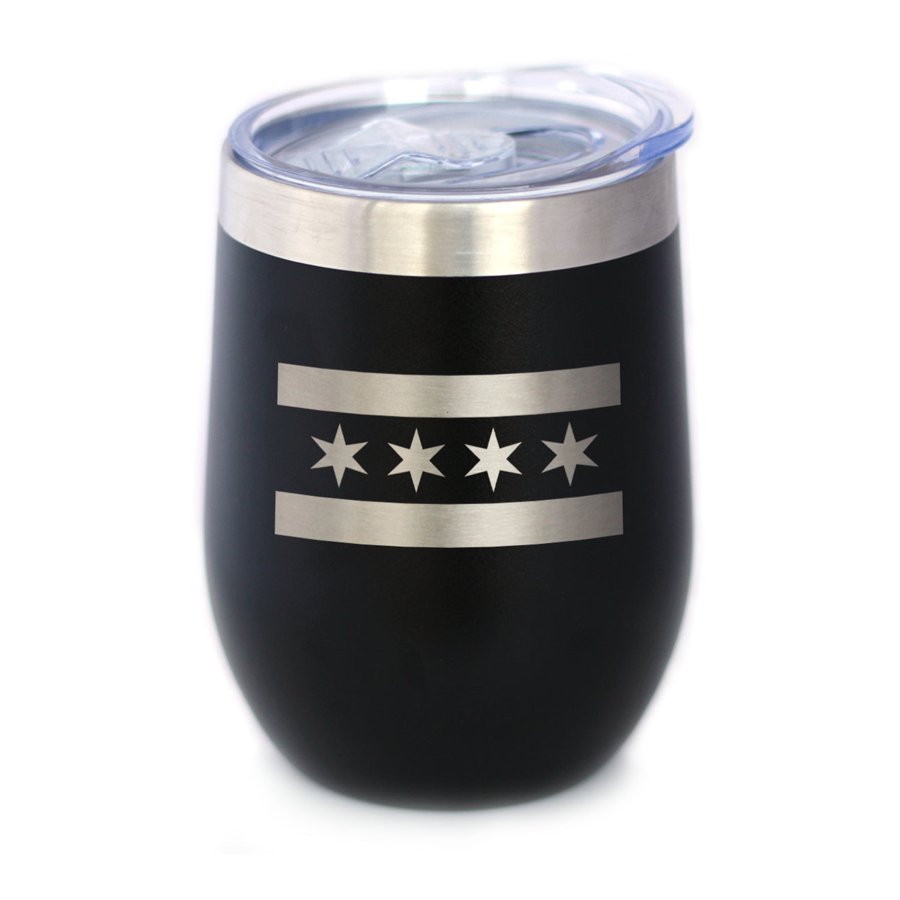 Chicago Flag - Wine Tumbler Glass with Sliding Lid - Stainless Steel Insulated Mug - Cute Windy City Themed Gift for Men and Women