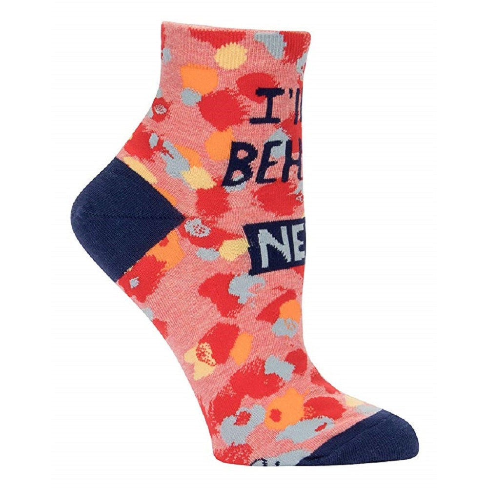 I'll Behave Never Women's Ankle Socks in Coral, Red, and Navy | BlueQ at GetBullish