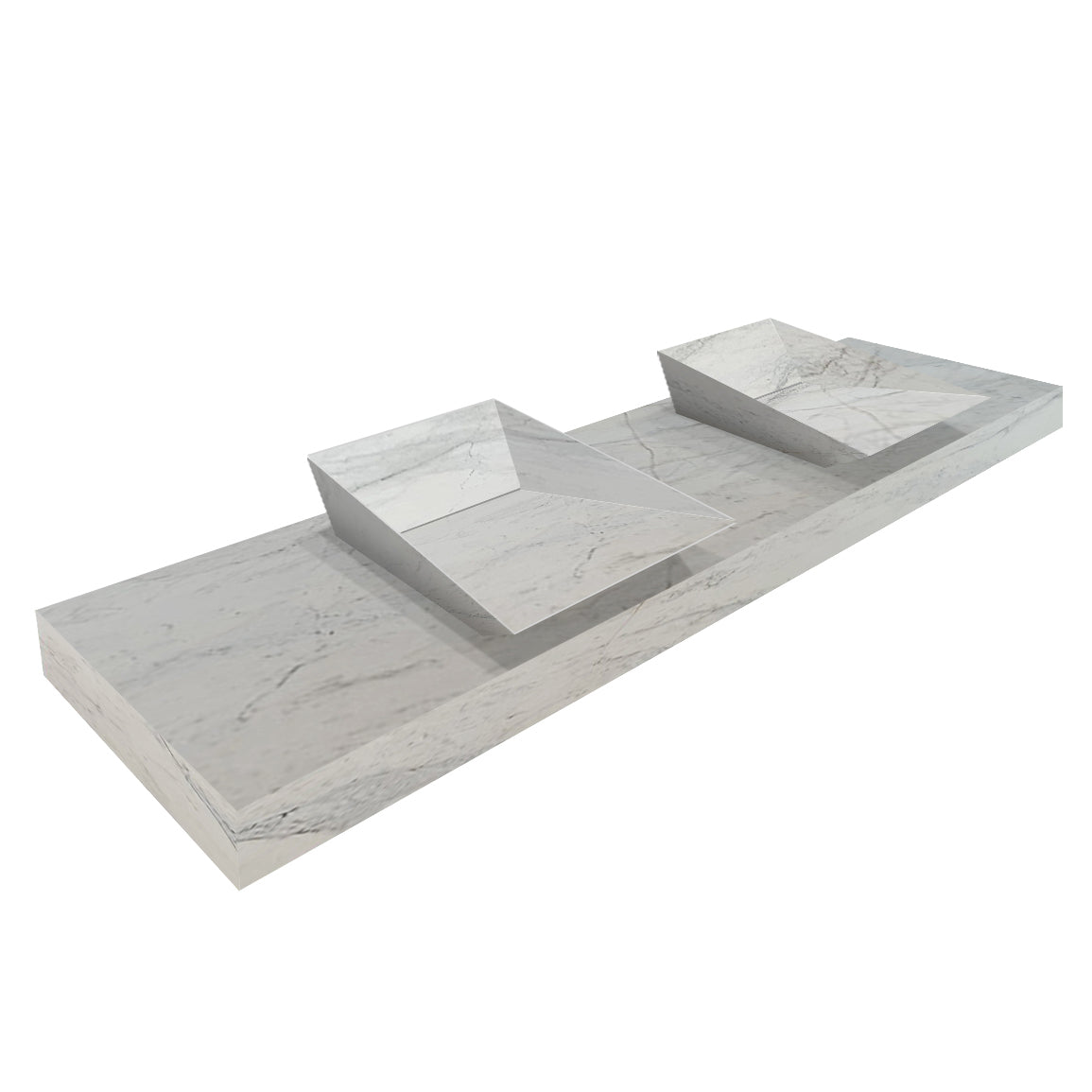 Imperial White Marble Double Sink Above Vanity Wall-mount Bathroom Sink (W)21" (L)80" (H)8"