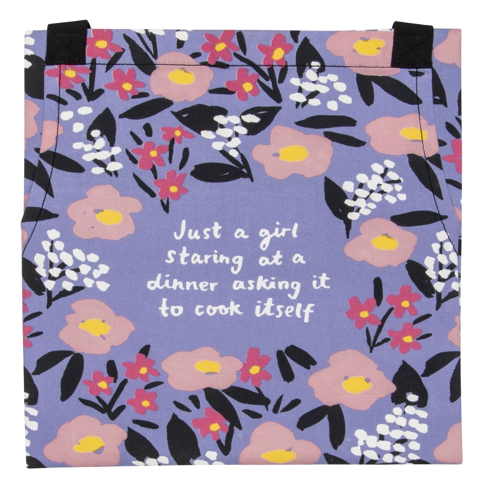 Just A Girl Staring At A Dinner Asking It To Cook Itself Funny Cooking and BBQ Apron 2 Pockets Adjustable Strap 100% Cotton | BlueQ at GetBullish