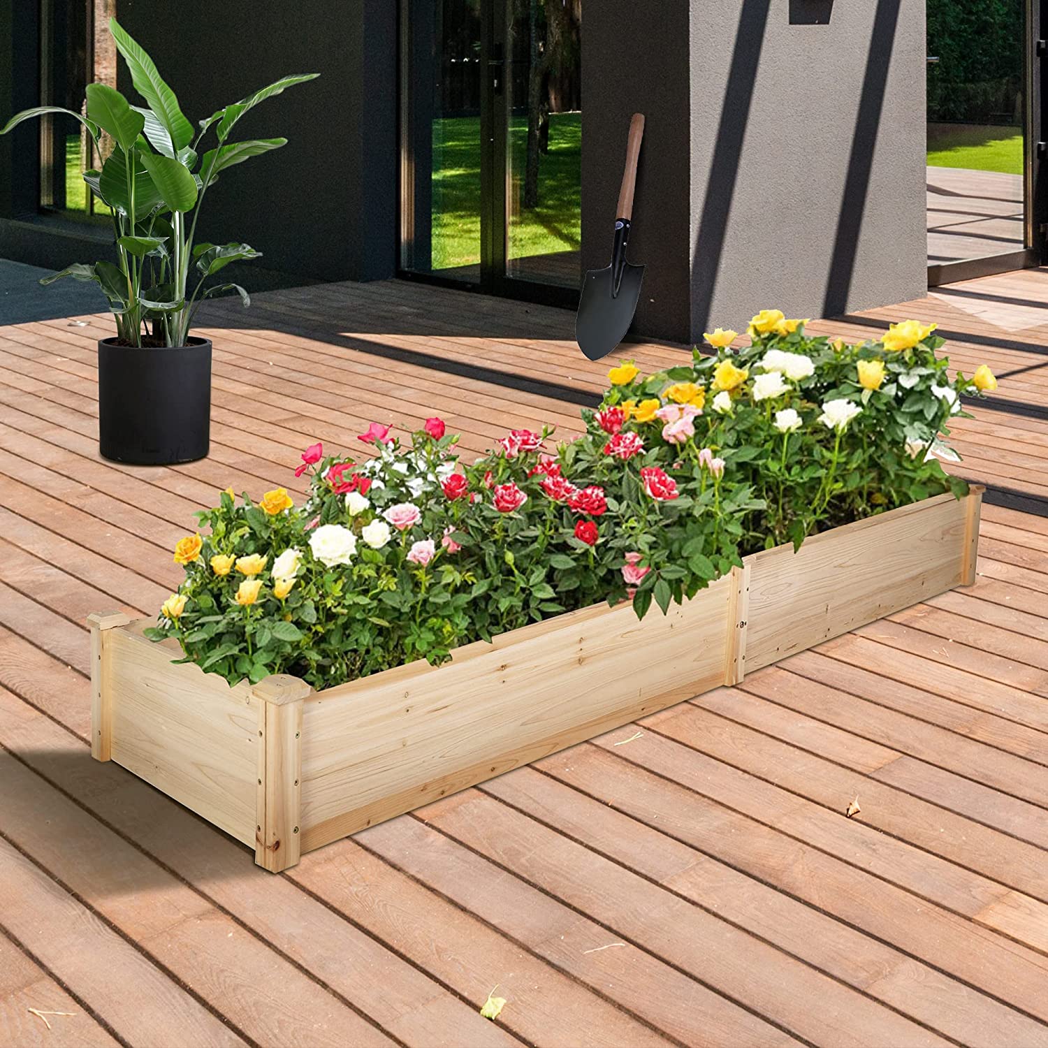 Raised Garden Bed 8 x 2 Ft Outdoor Natural Fir Wood Elevated Planter Garden Box for Vegetable Flower Herb