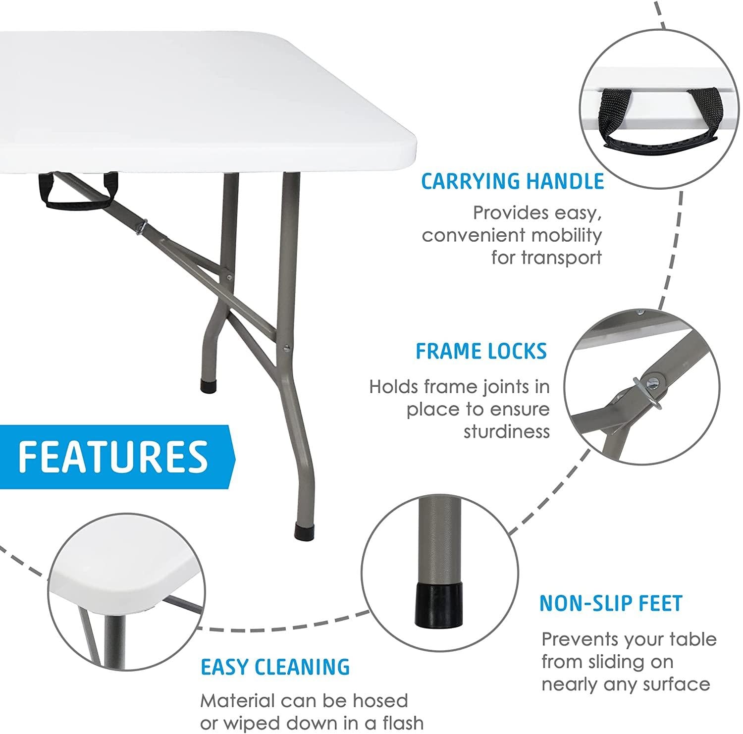 8ft. Long Folding Portable Party Event Commercial Table w/ Handle for Office, Dining, Wedding Indoor Outdoor