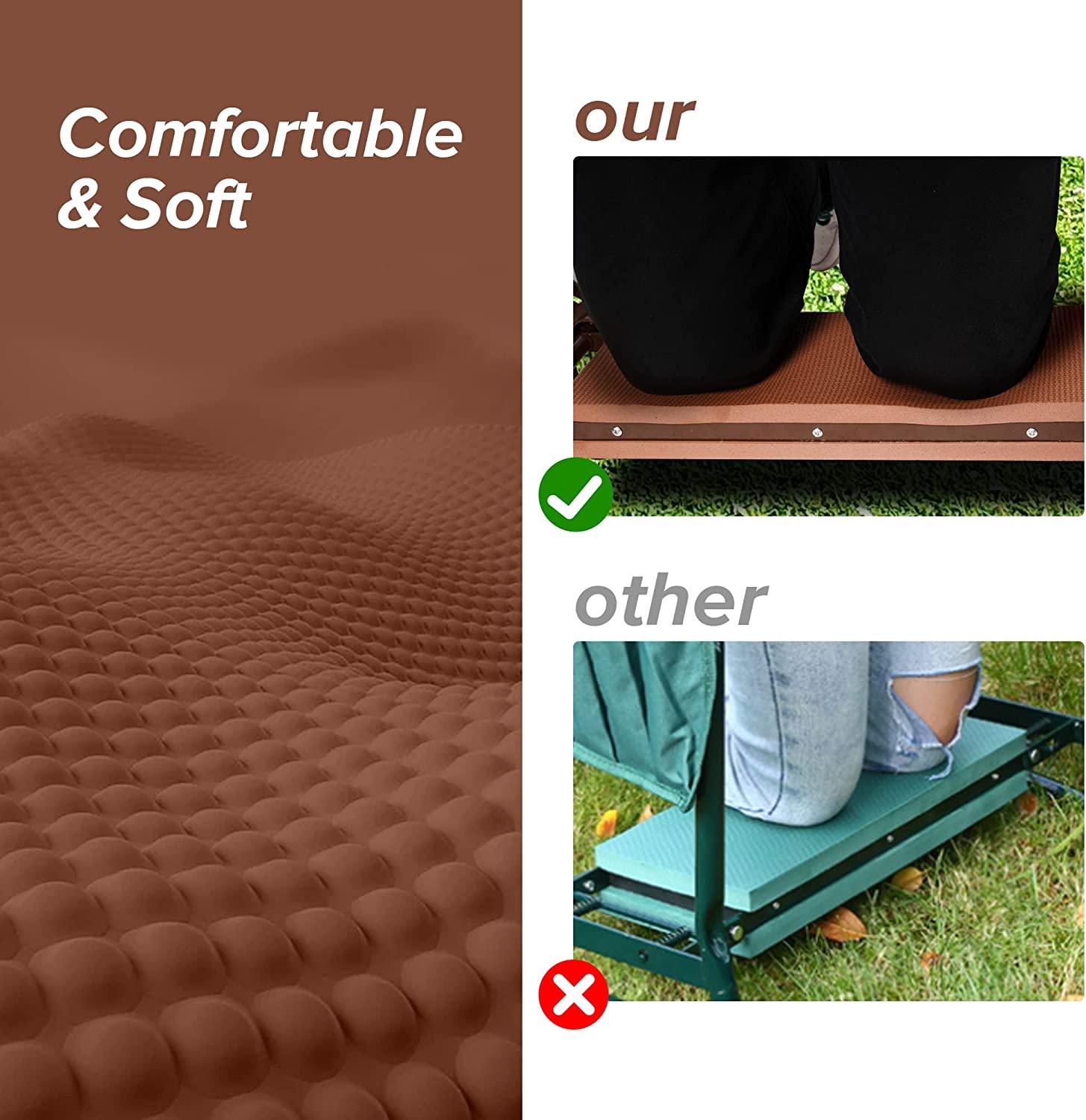 Garden Kneeler Seat Stool Garden Folding Bench with 2 Tool Pouches & EVA Foam Kneeling Pad, Brown