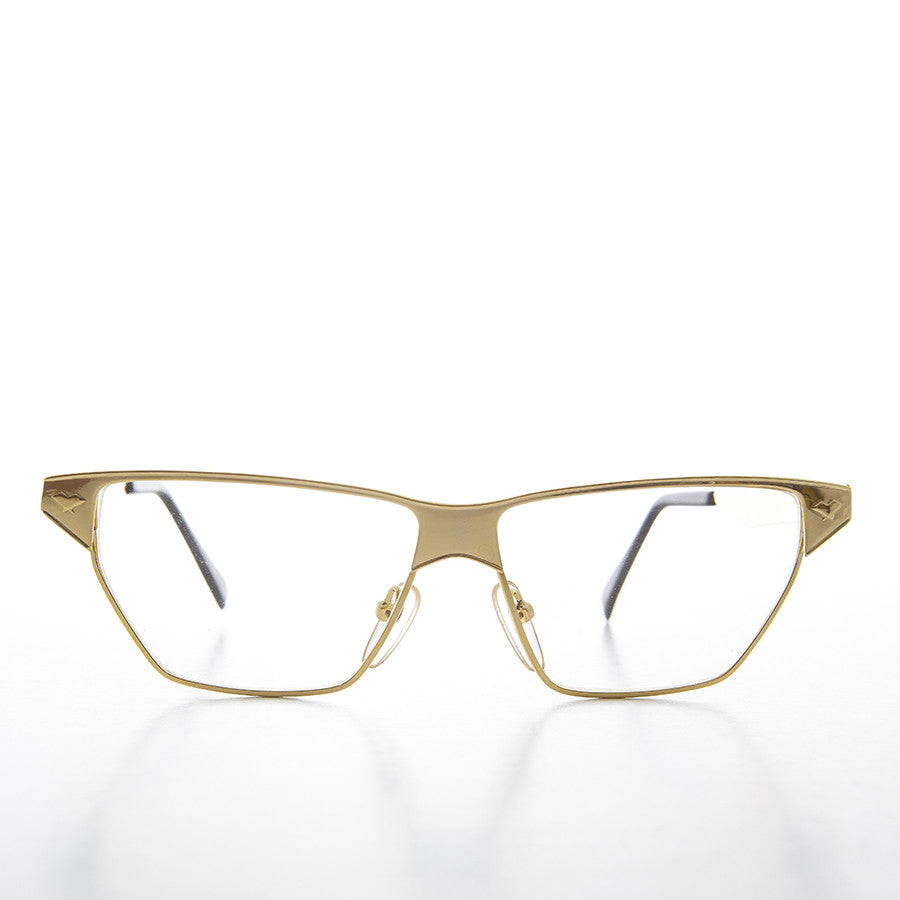 Gold Horn Rim Clear Lens Vintage 90s Optical Frame - Marco