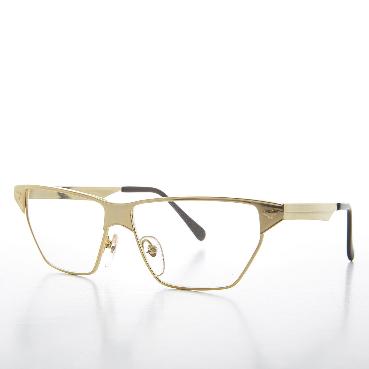 Gold Horn Rim Clear Lens Vintage 90s Optical Frame - Marco