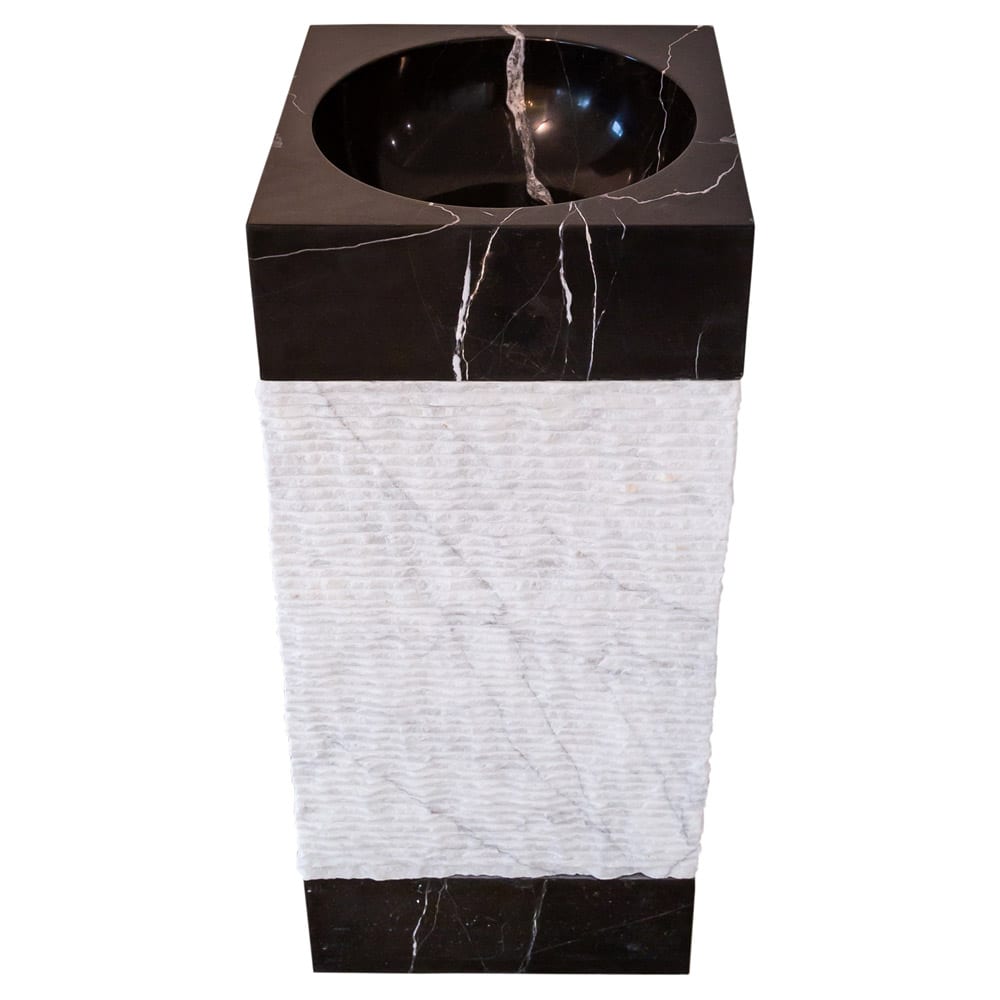 Natural Stone 3 piece Marble Pedestal Stand-alone Sink Toros Black-Carrara White