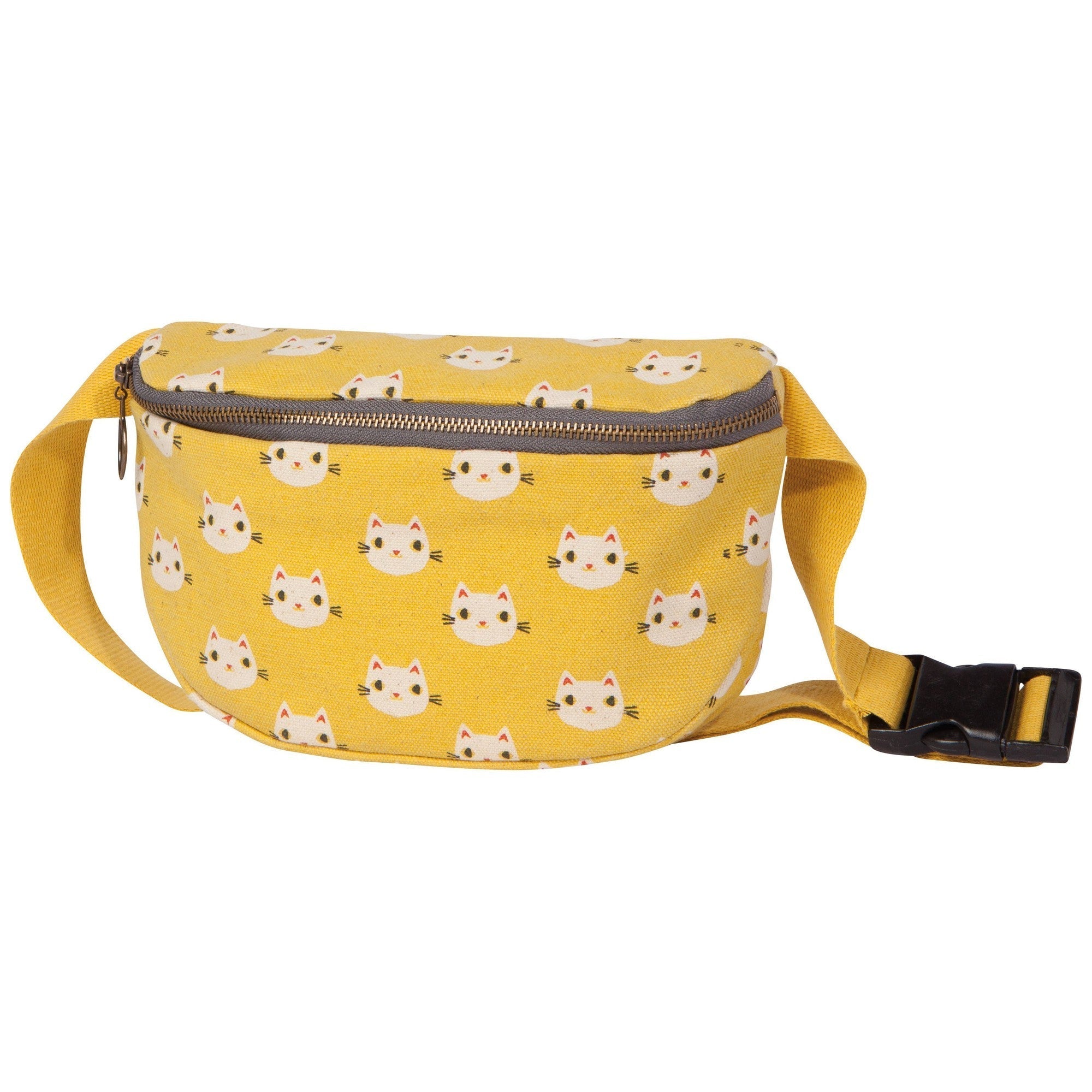 Meow Meow Cats Cotton Hip Bag Adjustable Strap | Yellow Waist Belt Fanny Pack