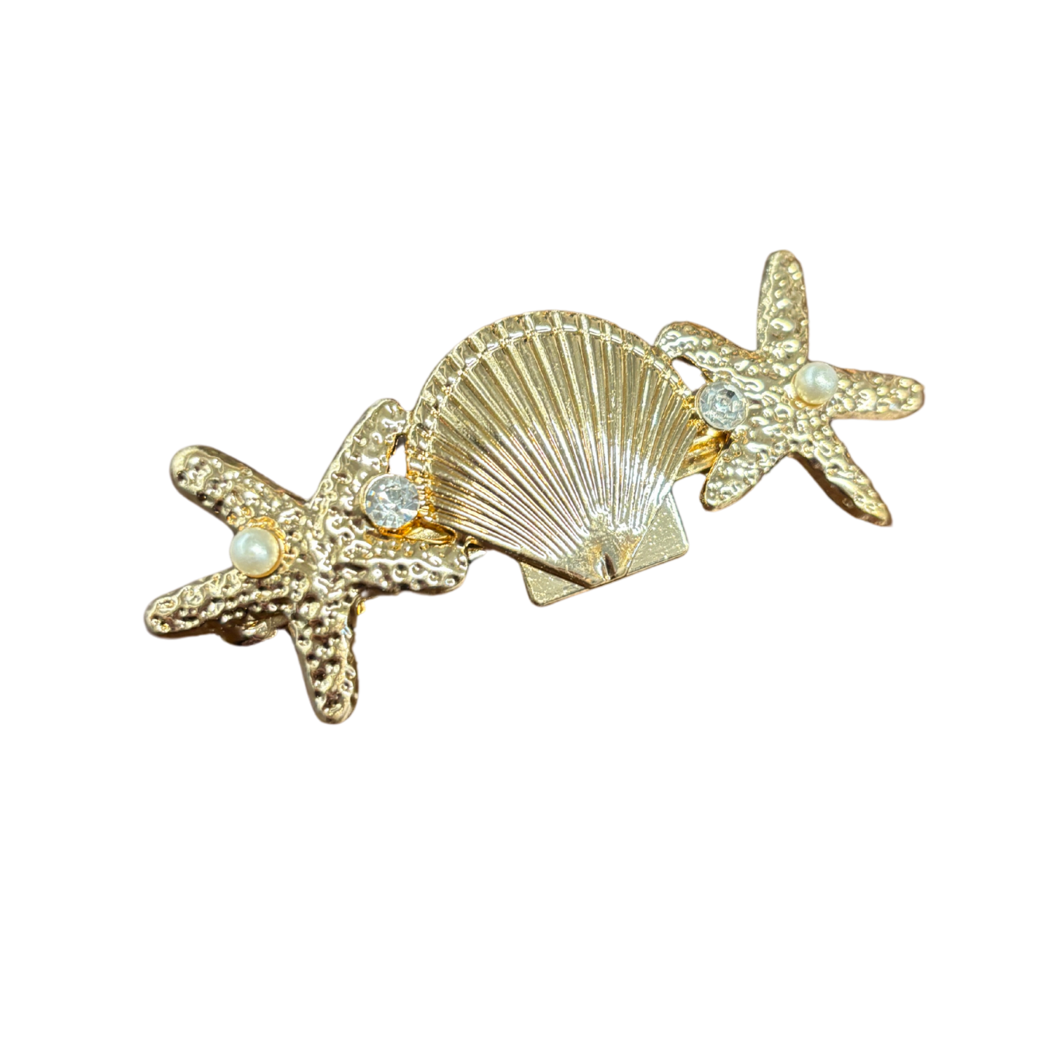 Mermaid Parade Gold Hair Clip with Sea Stars and Shell