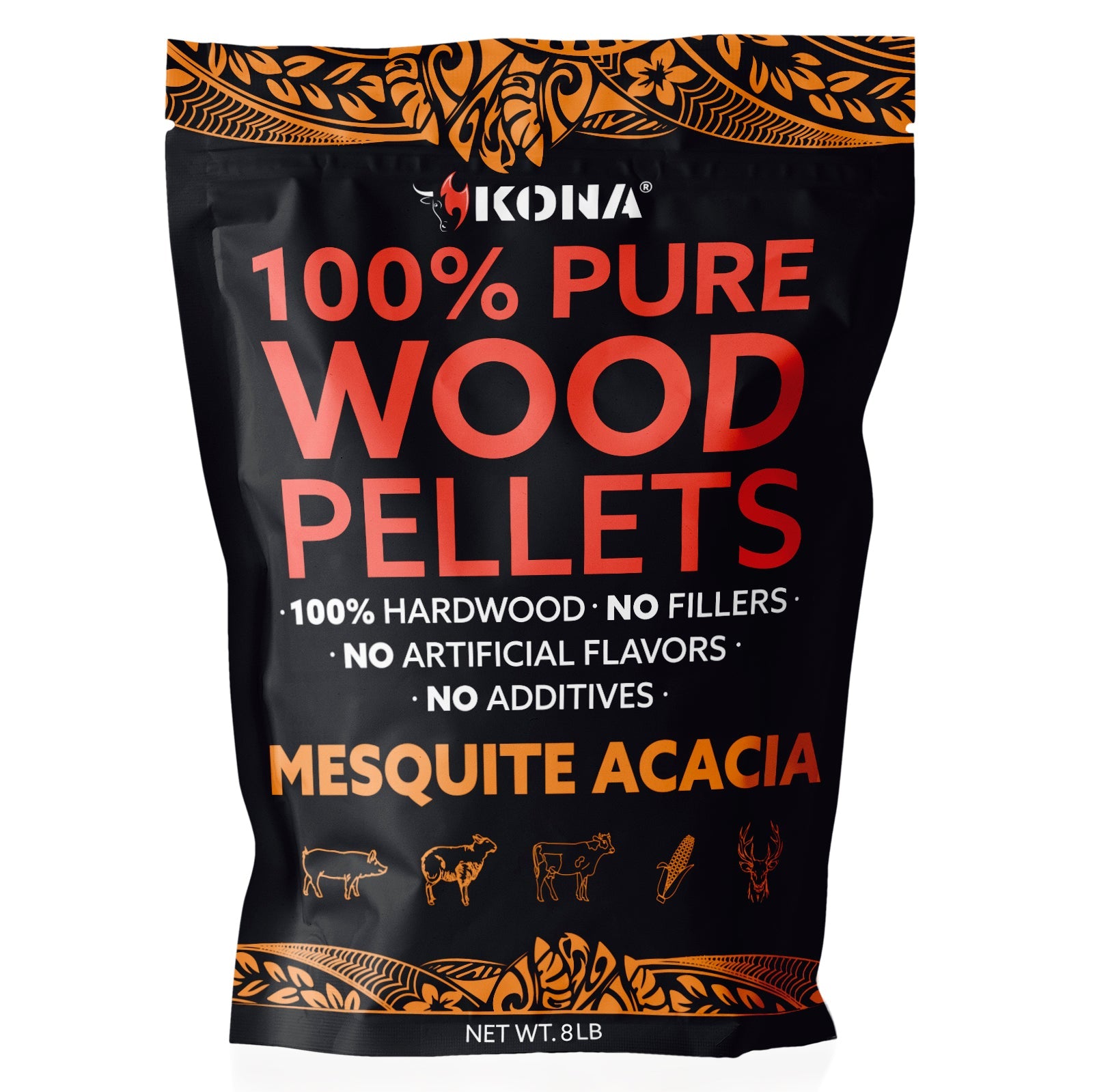 Kona 100% Mesquite Acacia Wood Pellets - Grilling, BBQ & Smoking - Concentrated Pure Hardwood - Bold Smoke