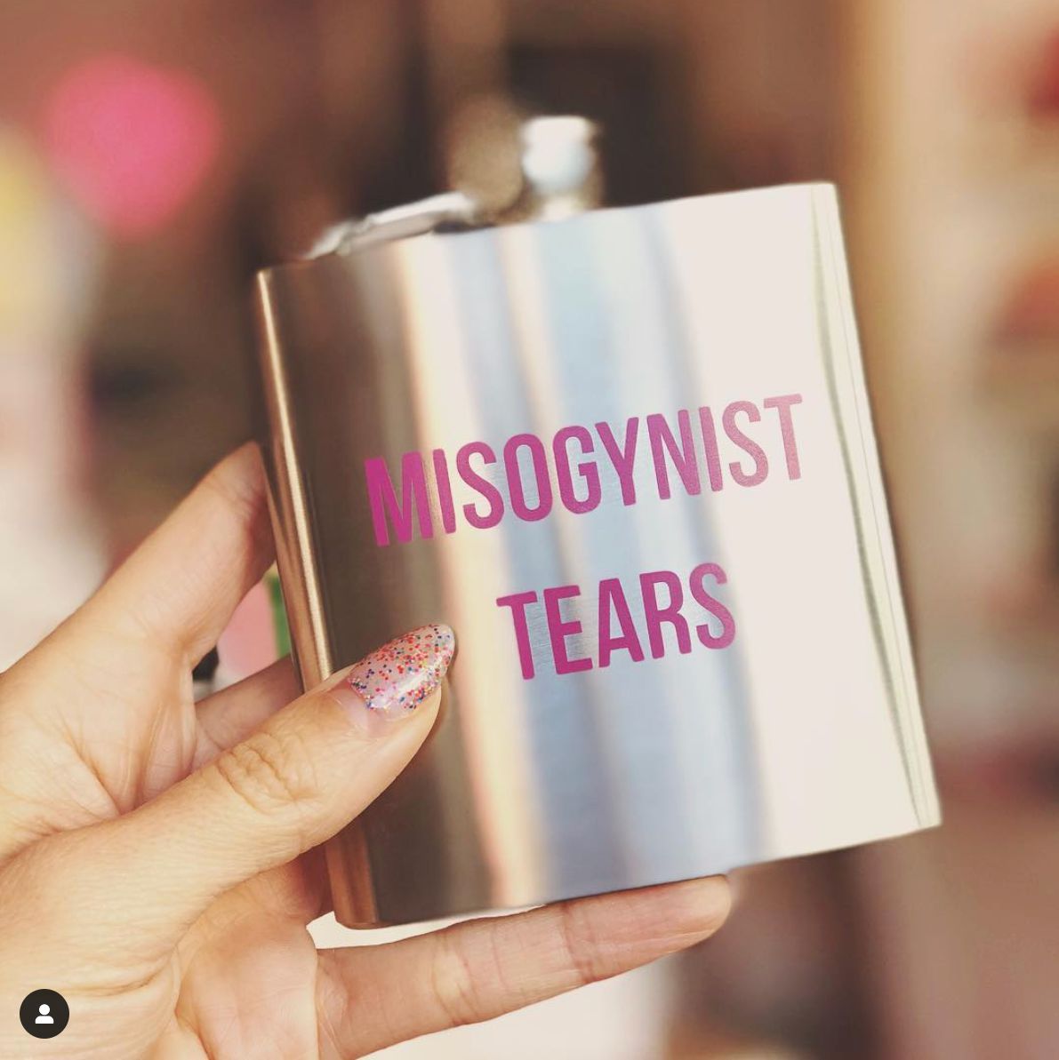 Misogynist Tears Flask in Silver with Pink Lettering | Gift for Her