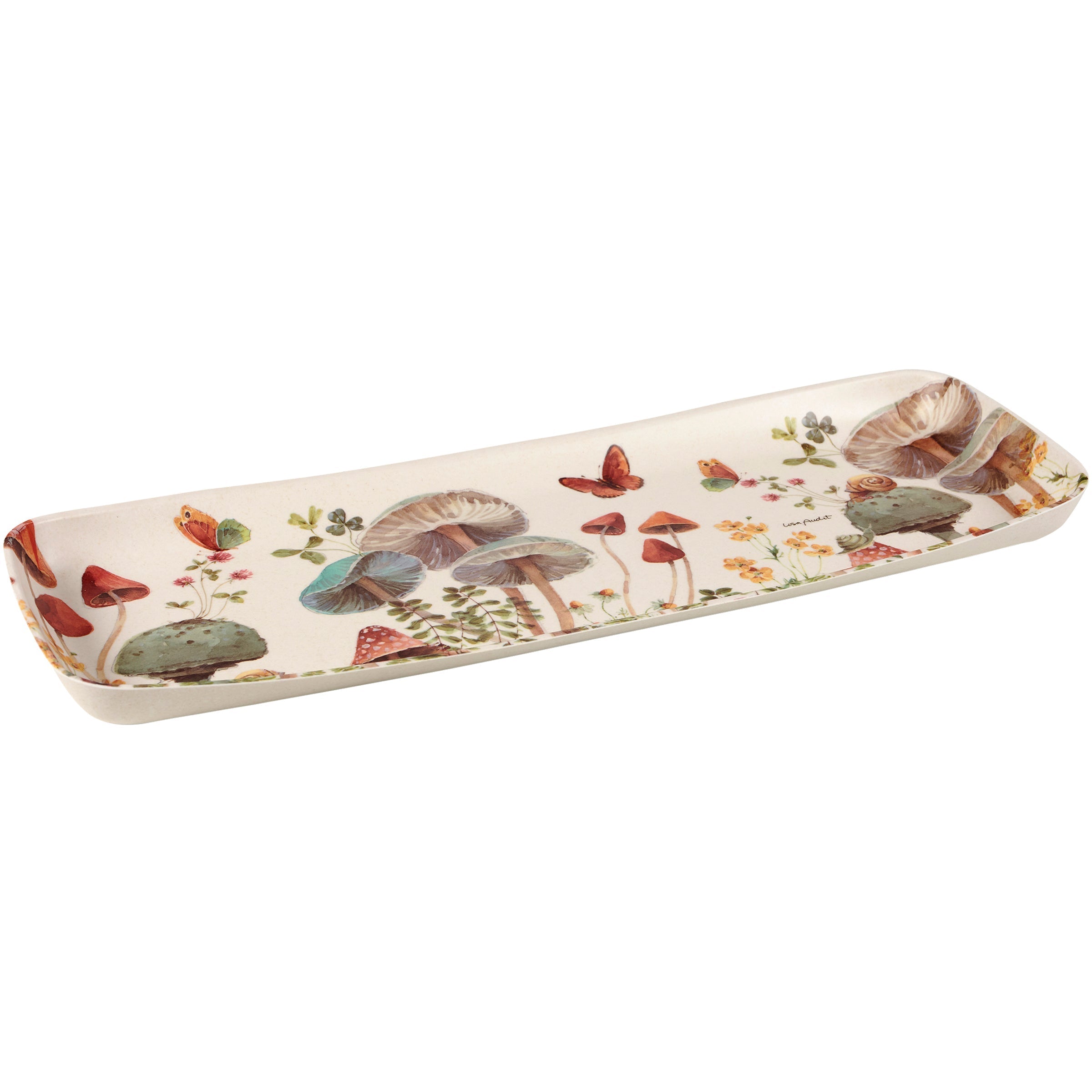 Mushroom Study Long Bamboo Tray | Rectangular Serving Dish Tray | 17.25" x 6.50"