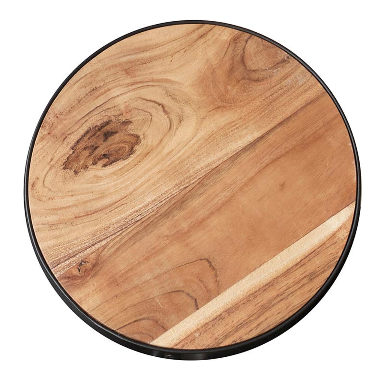 Natural Iron Rimmed Board | Round Wood Serving Tray | 10"