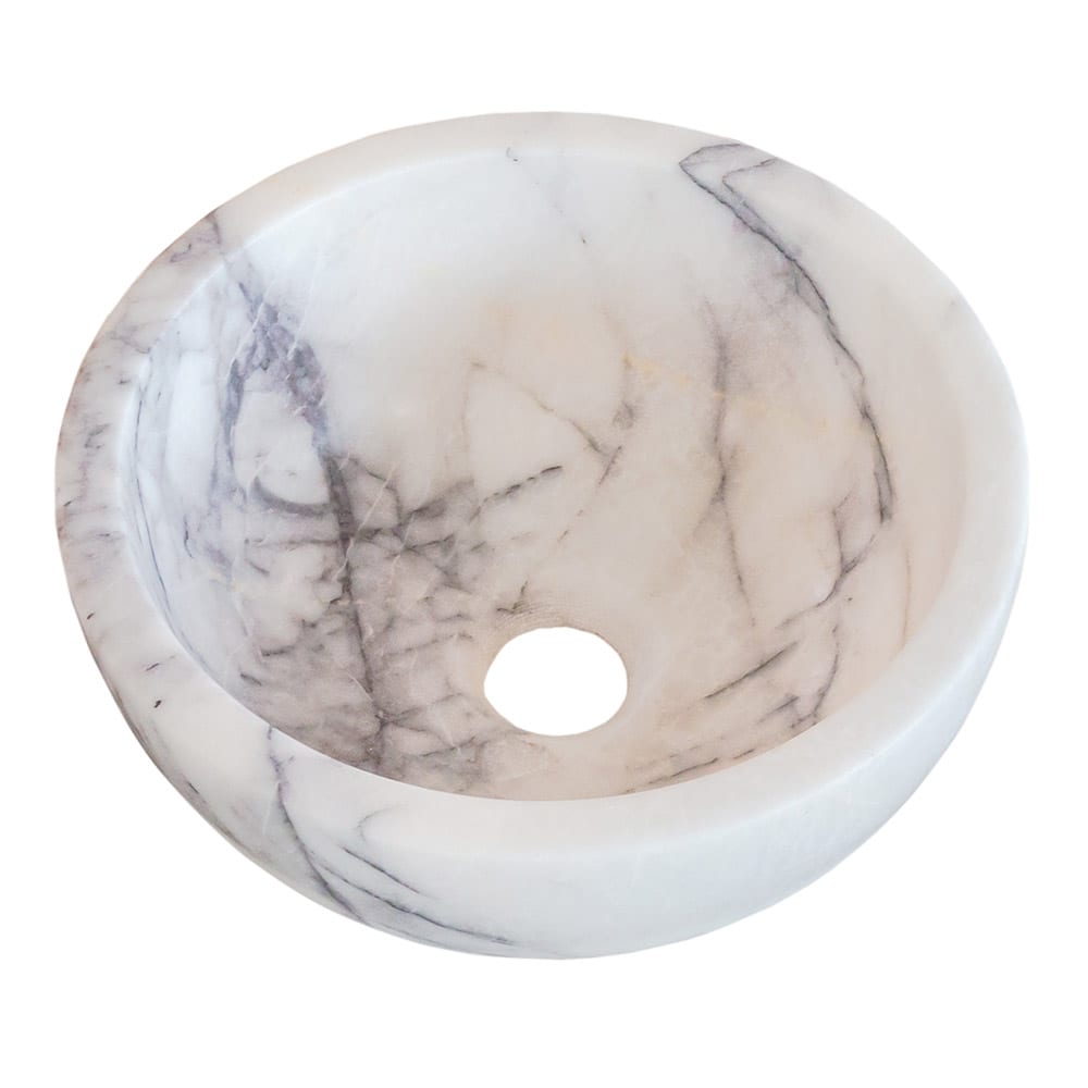 New York White Marble Round Bathroom Above Vanity Sink Polished (D)12" (H)5"