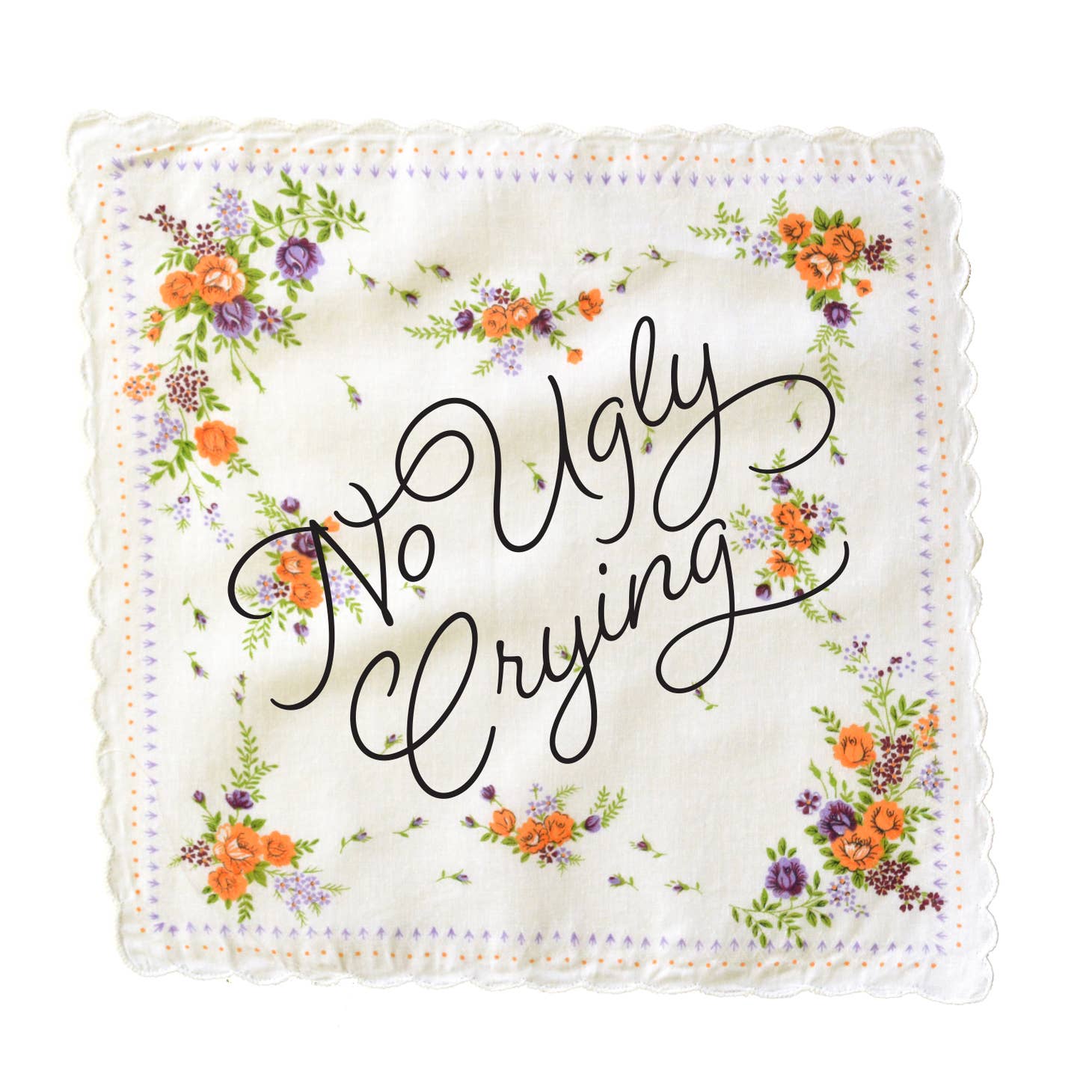 No Ugly Crying Hankie Retro Floral Print Cotton Handkerchief