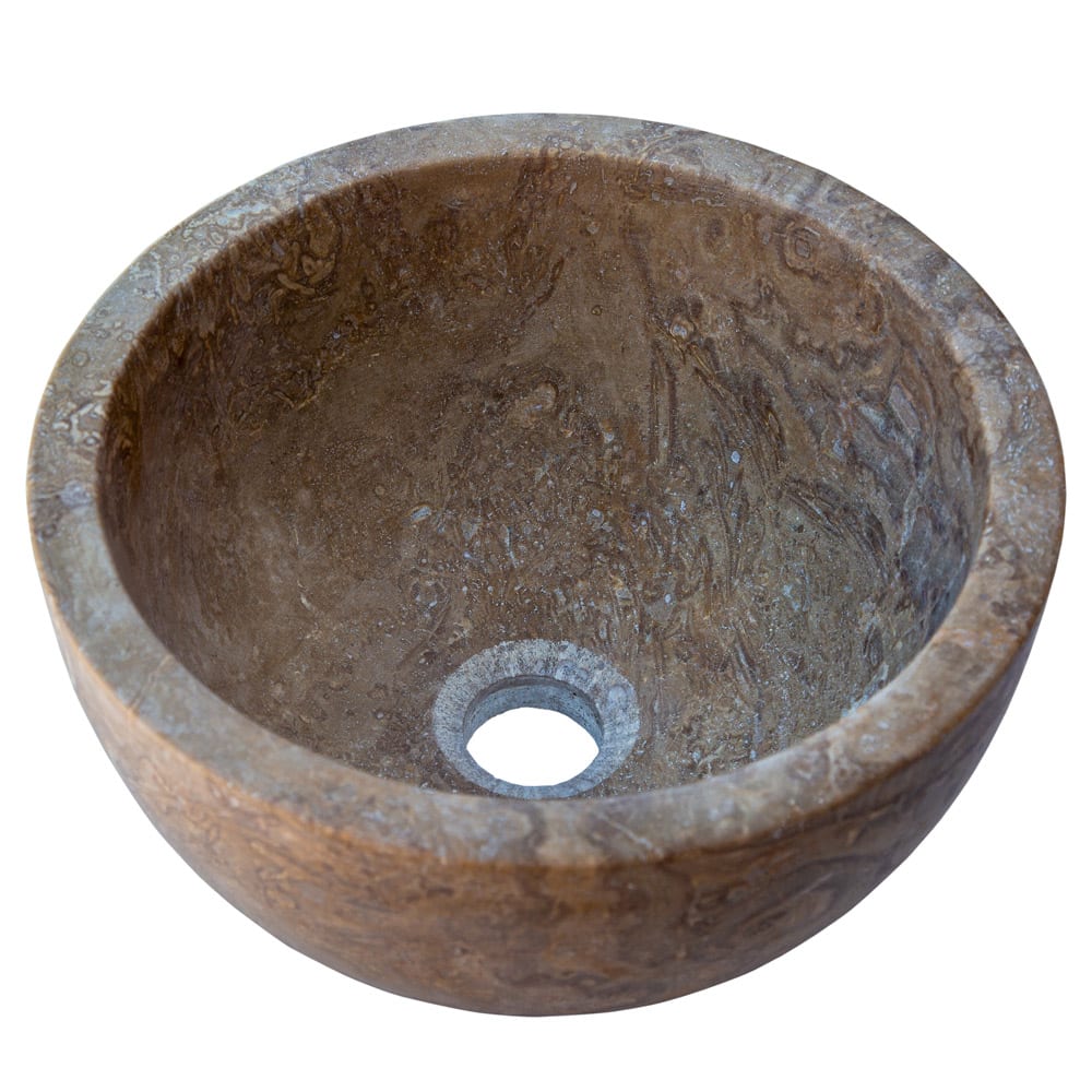 Noce Brown Travertine Natural Stone Round Above Vanity Bathroom Sink (D)12.5" (H)6"