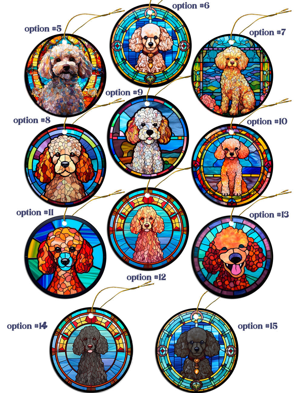 Dog Breed Christmas Ornament Stained Glass Style, "Poodle"