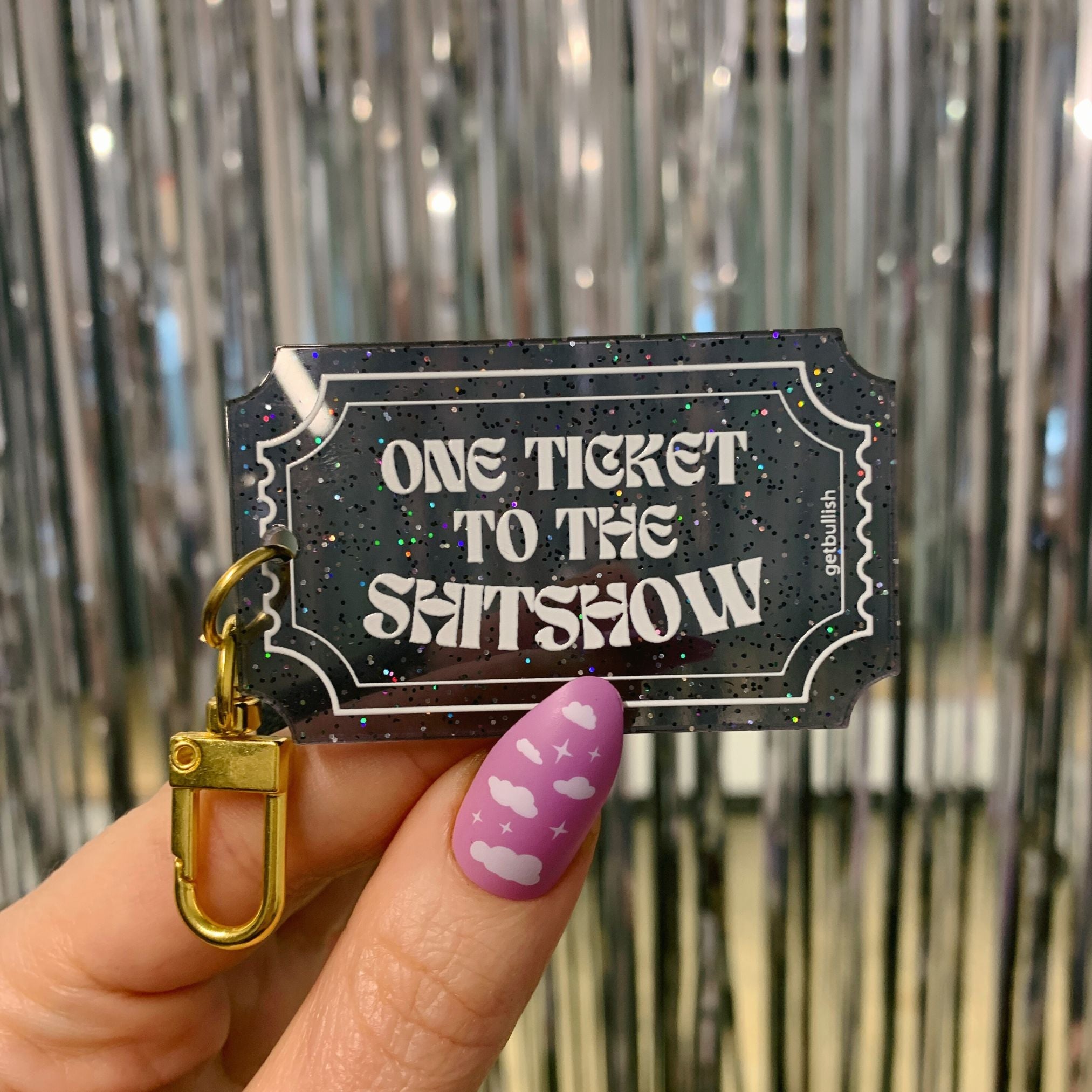 One Ticket to the Shitshow Black Glitter Acrylic Keychain | Ticket-shaped Keyholder