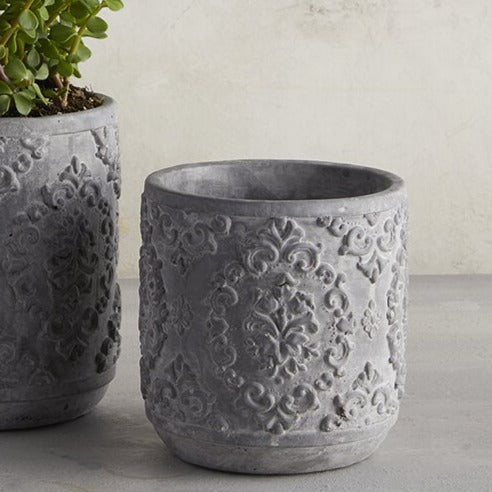 Ornate Heavy Concrete Vase Planter | Baroque Home Vase Decor 6.70" Tall