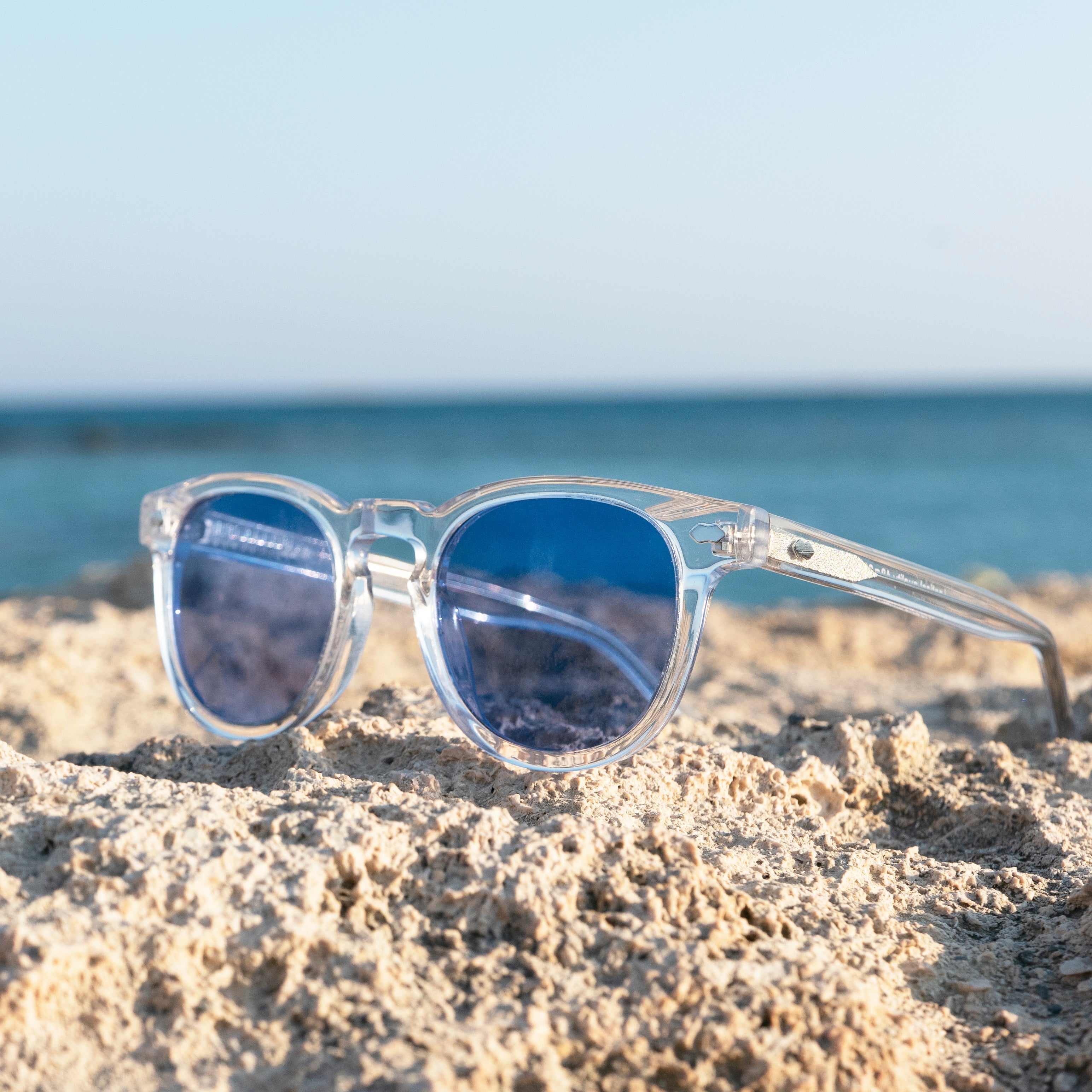 Clear Acetate Square Sunglass with Colored Lenses - Benson