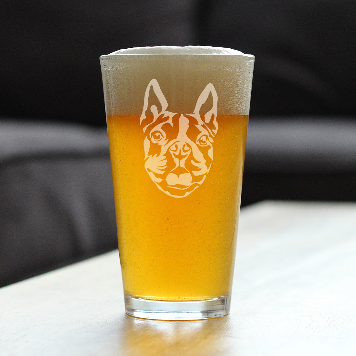 Boston Terrier Face Pint Glass for Beer - Unique Pet Themed Decor and Gifts for Moms & Dads of Boston Terriers - 16 Oz