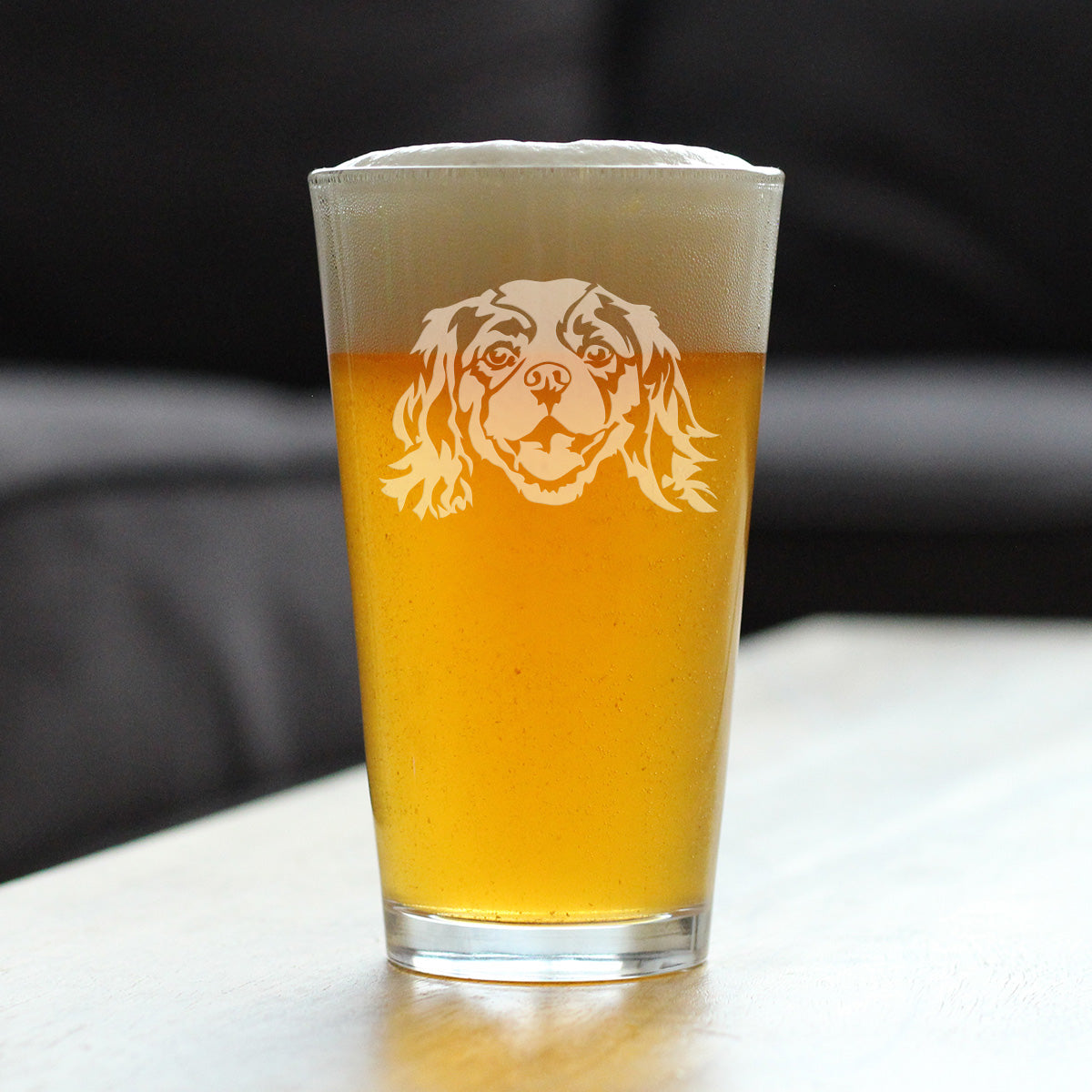 Cavalier King Charles Spaniel Face Pint Glass for Beer - Unique Dog Themed Decor and Gifts for Moms & Dads of Cavaliers - 16 Oz
