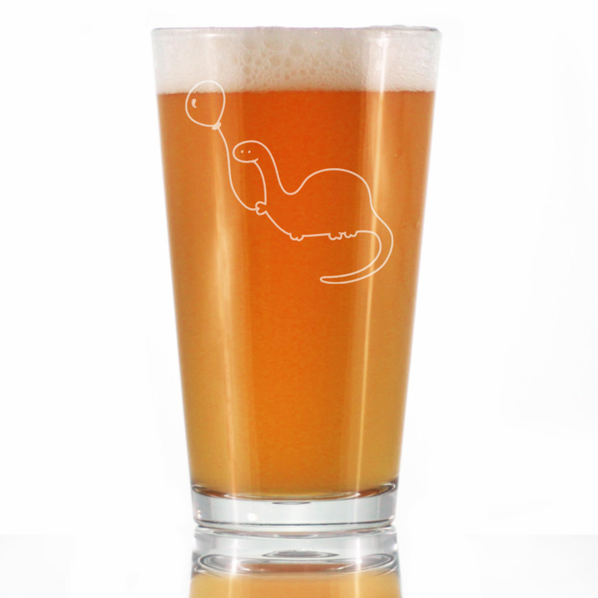 Dinosaur With Birthday Balloon - Pint Glass for Beer - Cute Funny Dino Themed Gifts and Decor for Dinosaur Lovers - 16 oz Glass
