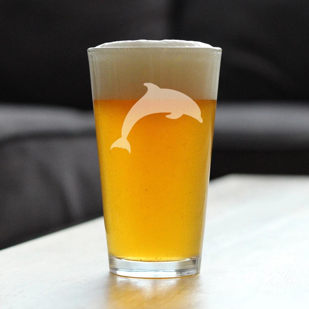 Dolphin - 16 oz Pint Glass for Beer - Cute Dolphin Themed Gifts or Party Decor for Women & Men - Fun Drinking Glasses
