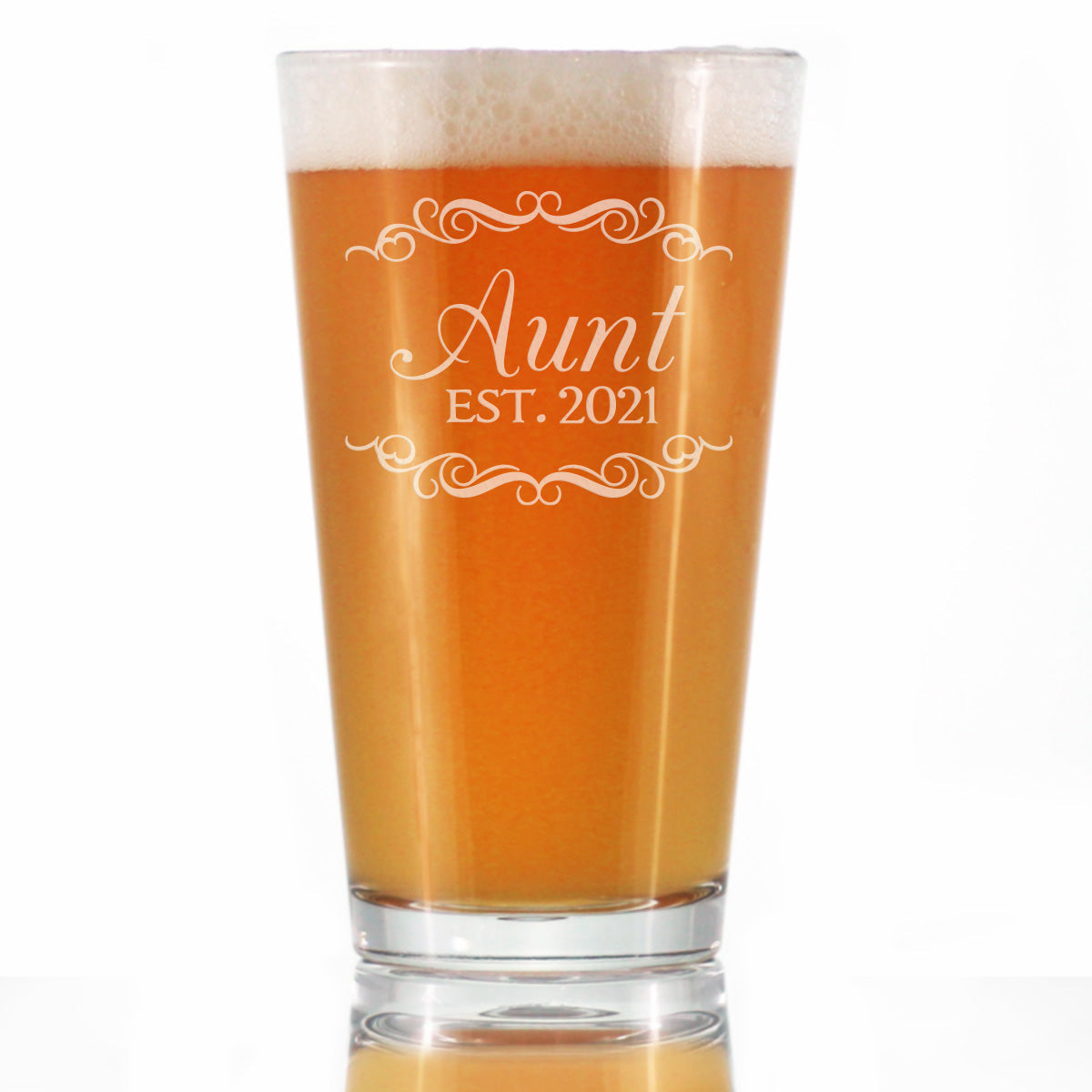 Aunt Est 2021 - New Aunties Pint Glass Gift for First Time Aunts - Decorative 16 Oz Glasses