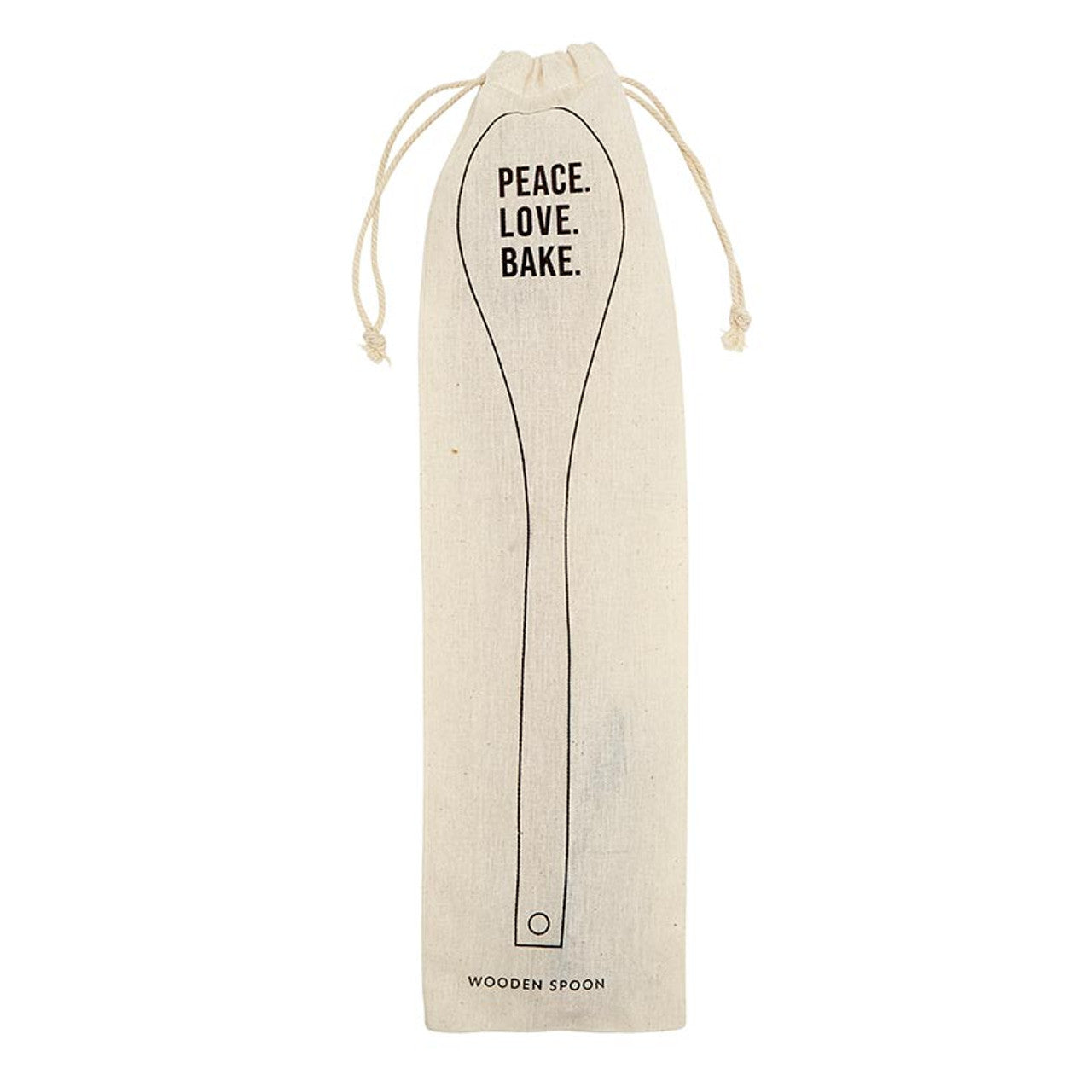 Peace. Love. Bake. Cooking Spoon | Wooden Spoon in Muslin Gift Bag