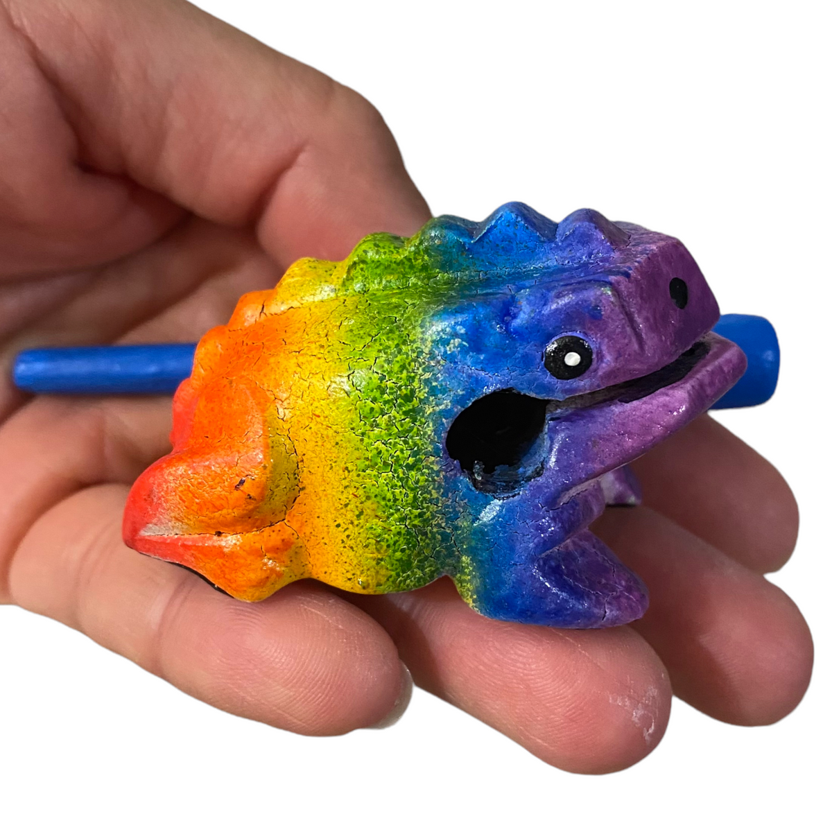 1.5" Wooden Musical Frog - Rainbow Design (Percussion Instrument)