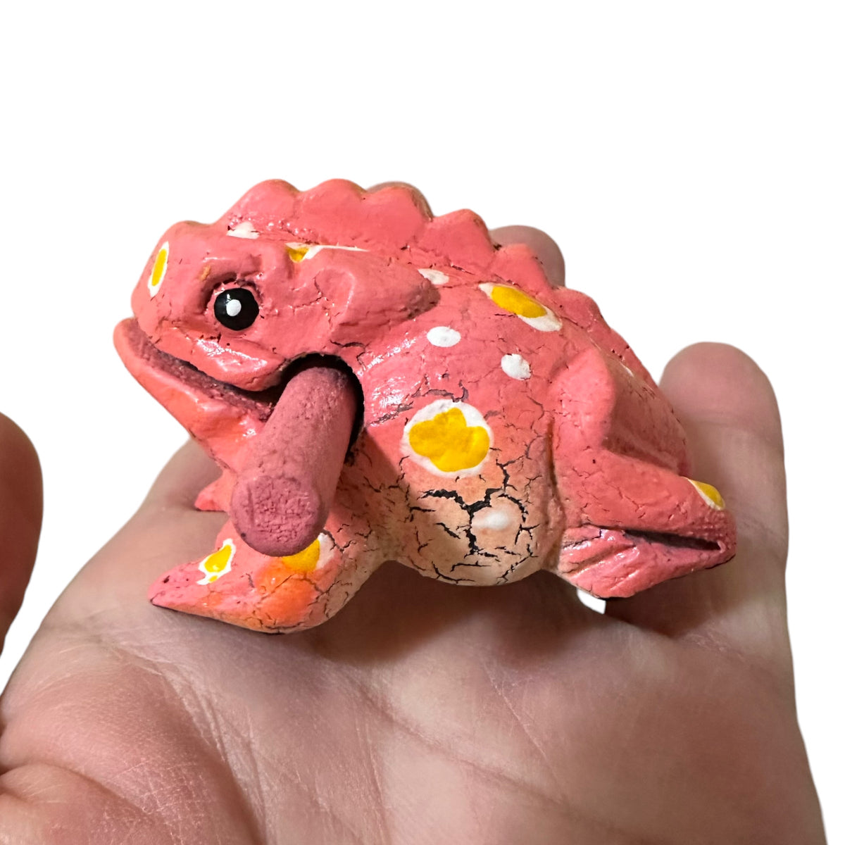 1.5" Wooden Musical Frog - Peach Design (Percussion Instrument)