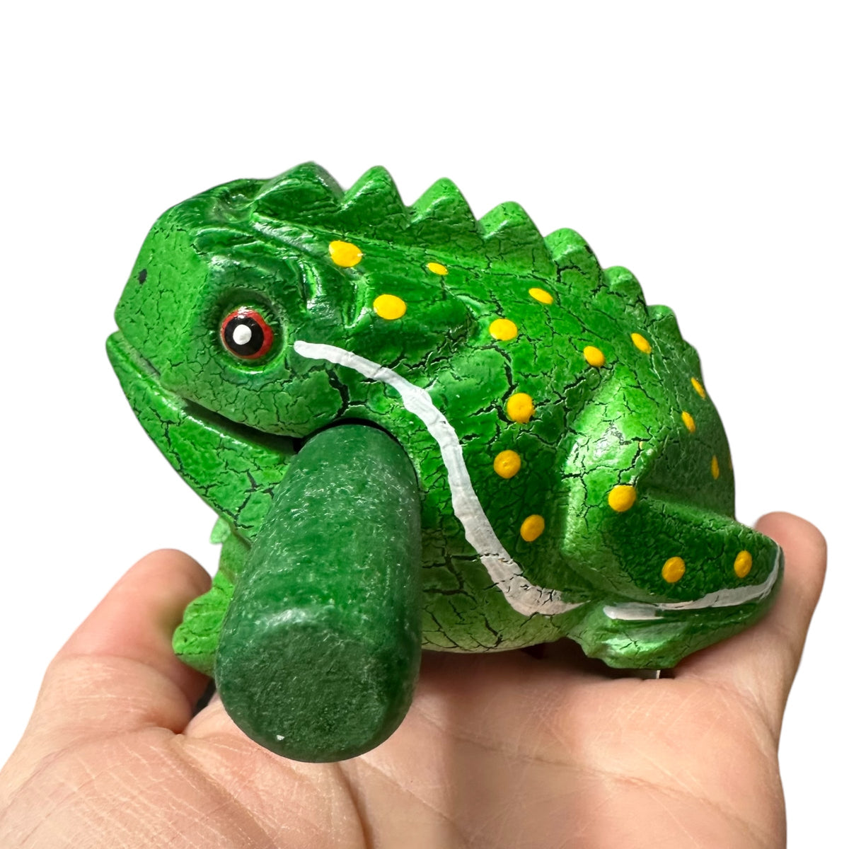 3" Wooden Musical Frog - Green Leaf Design (Percussion Instrument)
