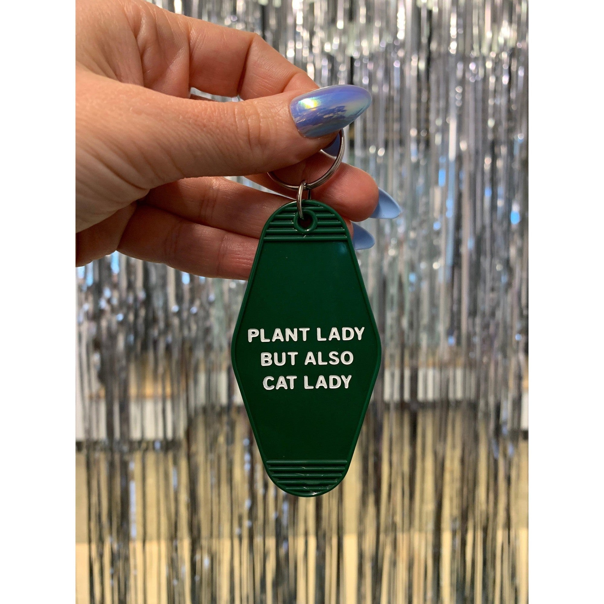 Plant Lady But Also Cat Lady Motel Style Keychain | Green