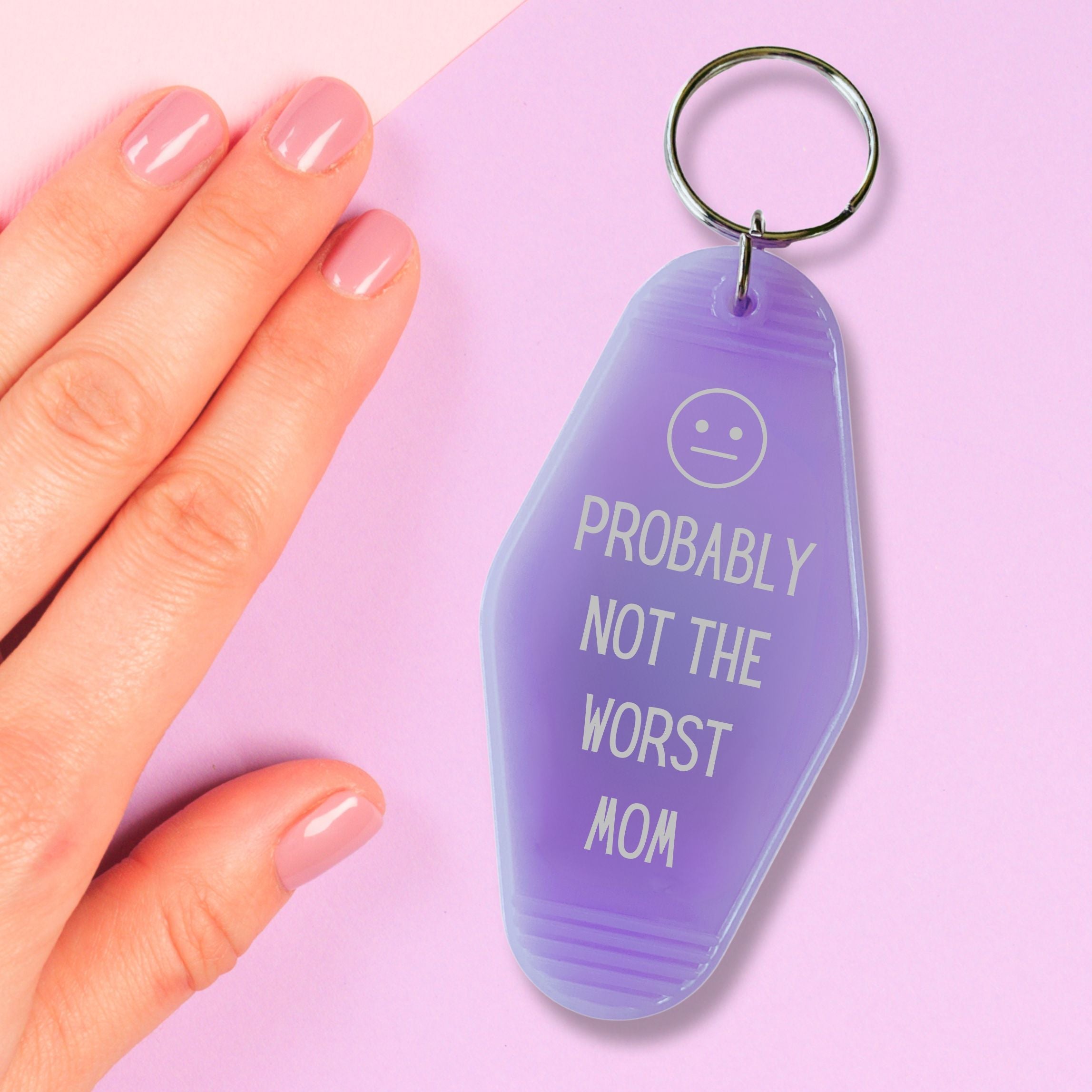 Probably Not the Worst Mom Motel Style Keychain in Purple