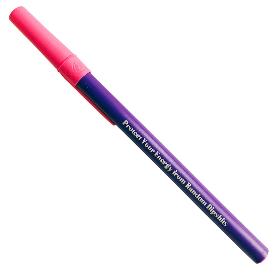 Protect Your Energy From Random Dipshits Ballpoint Pen in Violet | Gen Z Aesthetic Blue Ink