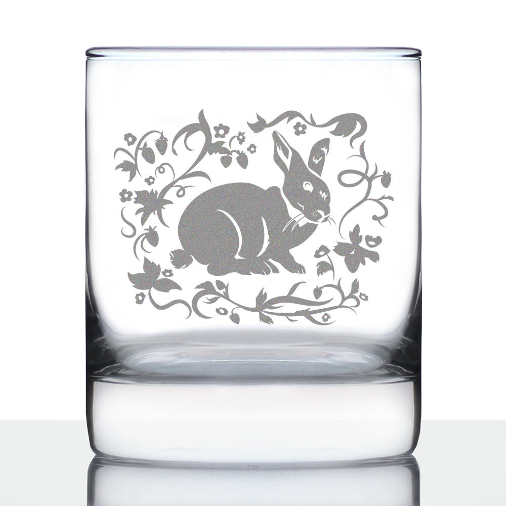 Berry Patch Bunny Rabbit - Whiskey Rocks Glass - Hand Engraved Gifts for Men & Women That Love Bunnies