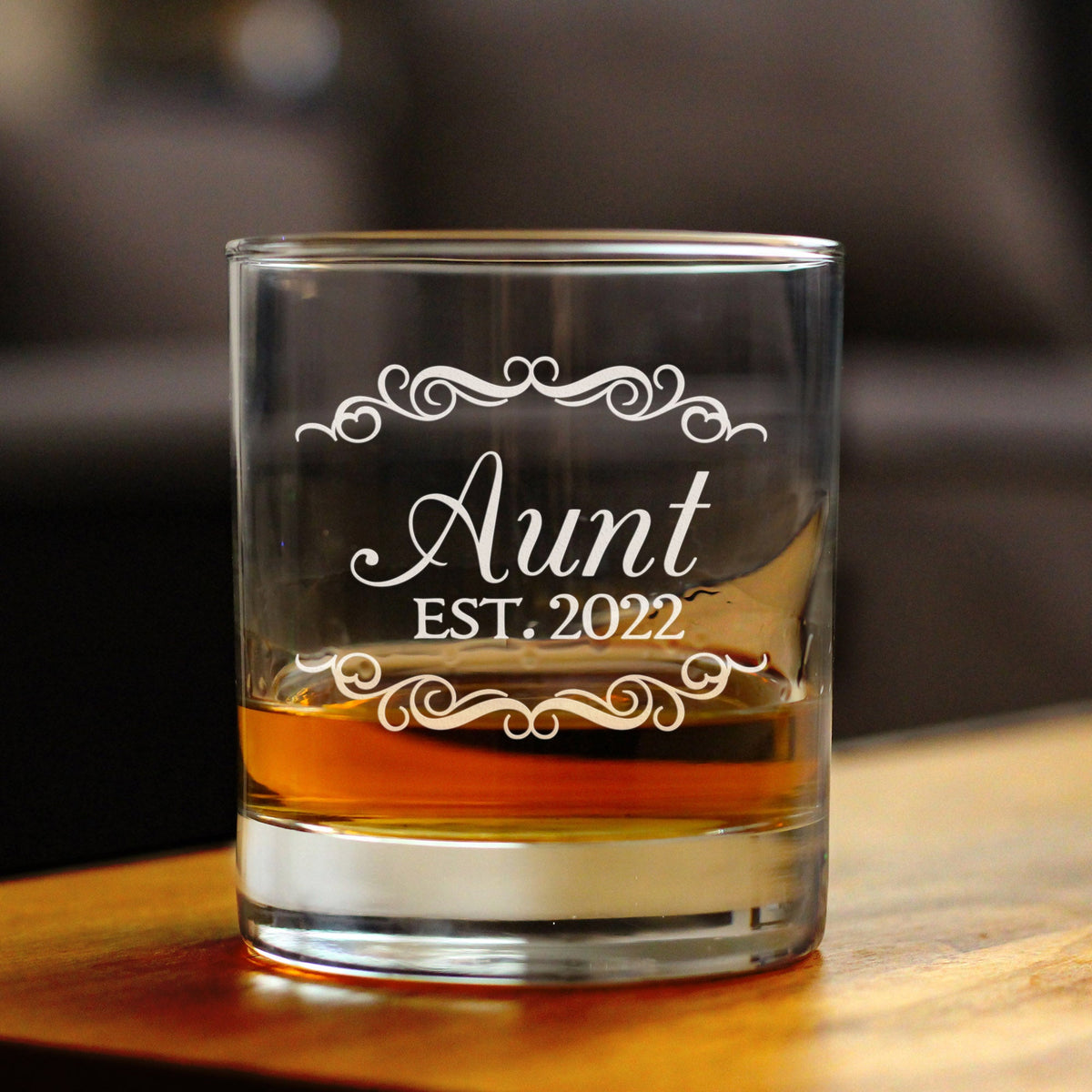 Aunt Est 2022 - New Aunties Whiskey Rocks Glass Gift for First Time Aunts - Decorative 10.25 Oz Glasses