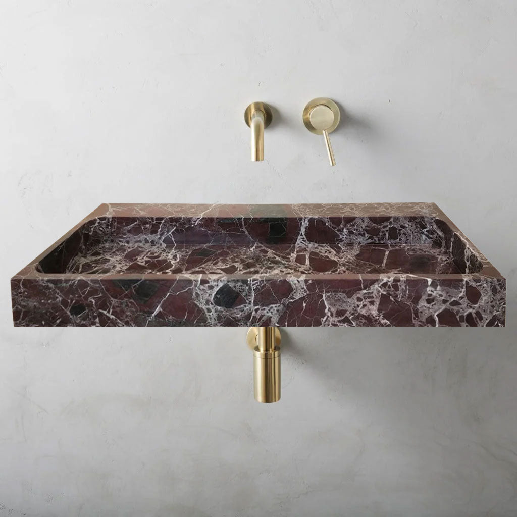 Rosso Levanto Marble Rectangular Wall-mount Sink (W)20" (L)48" (H)5"