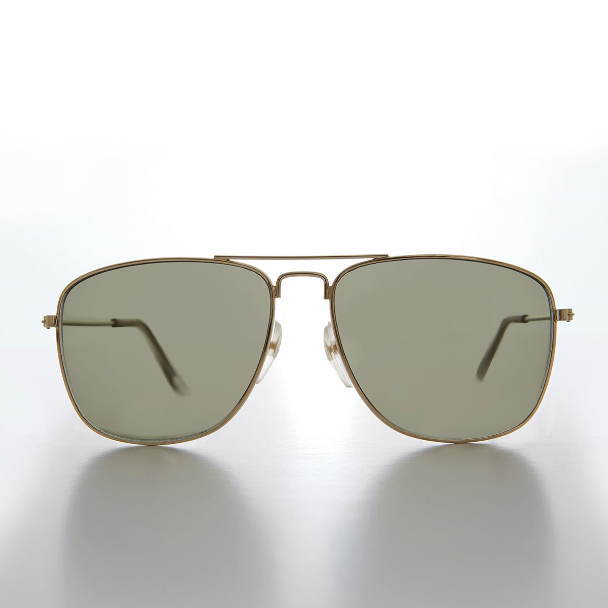 Square 58mm Metal Aviator Sunglass with Green Lens - Santos